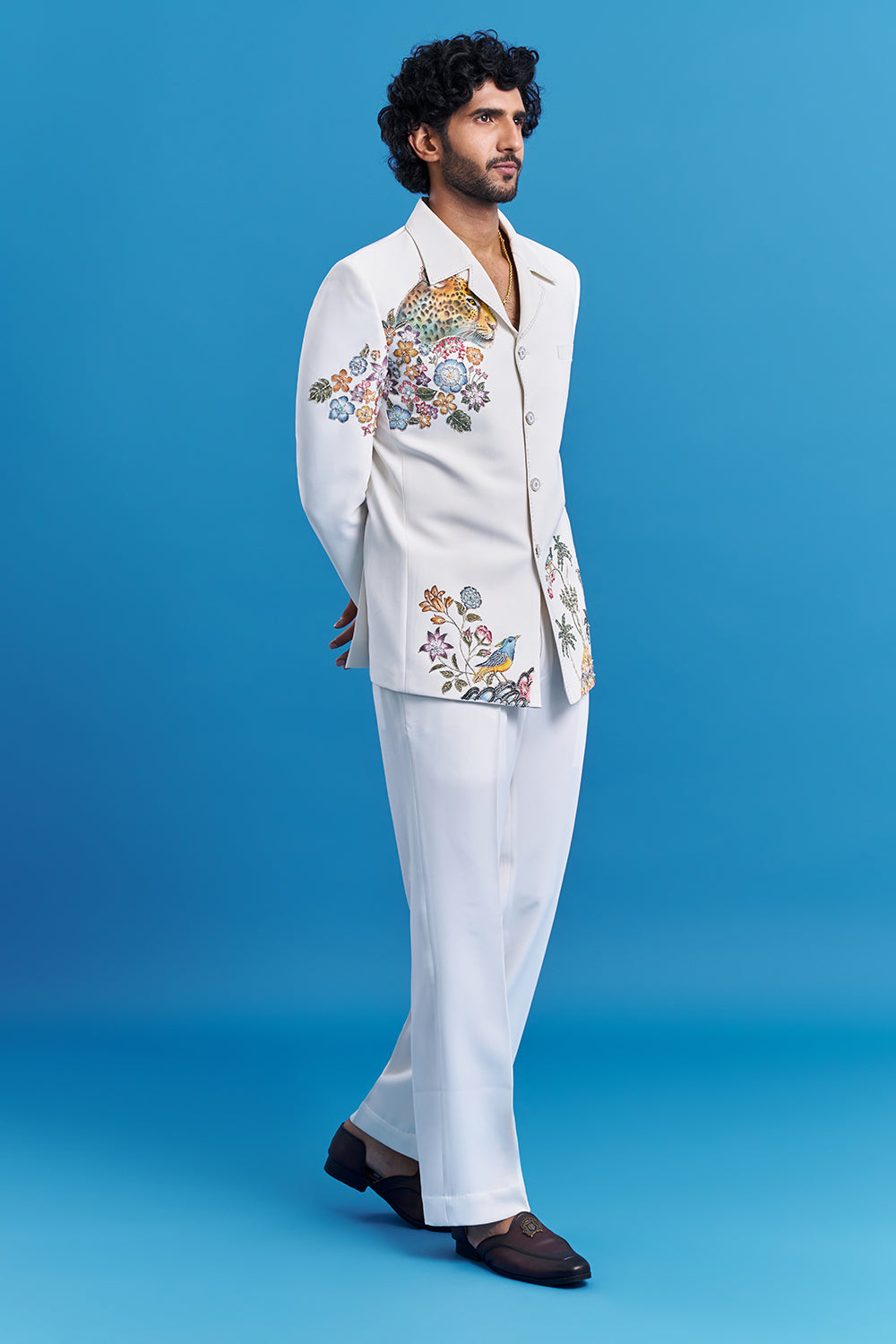 Wildlife Ivory White Embroidered Blazer Set