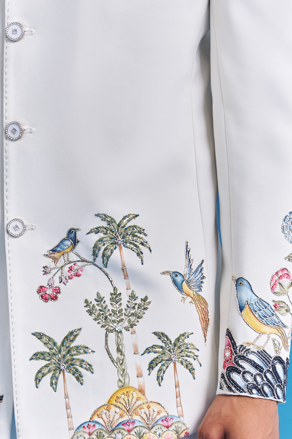 Wildlife Ivory White Embroidered Blazer Set