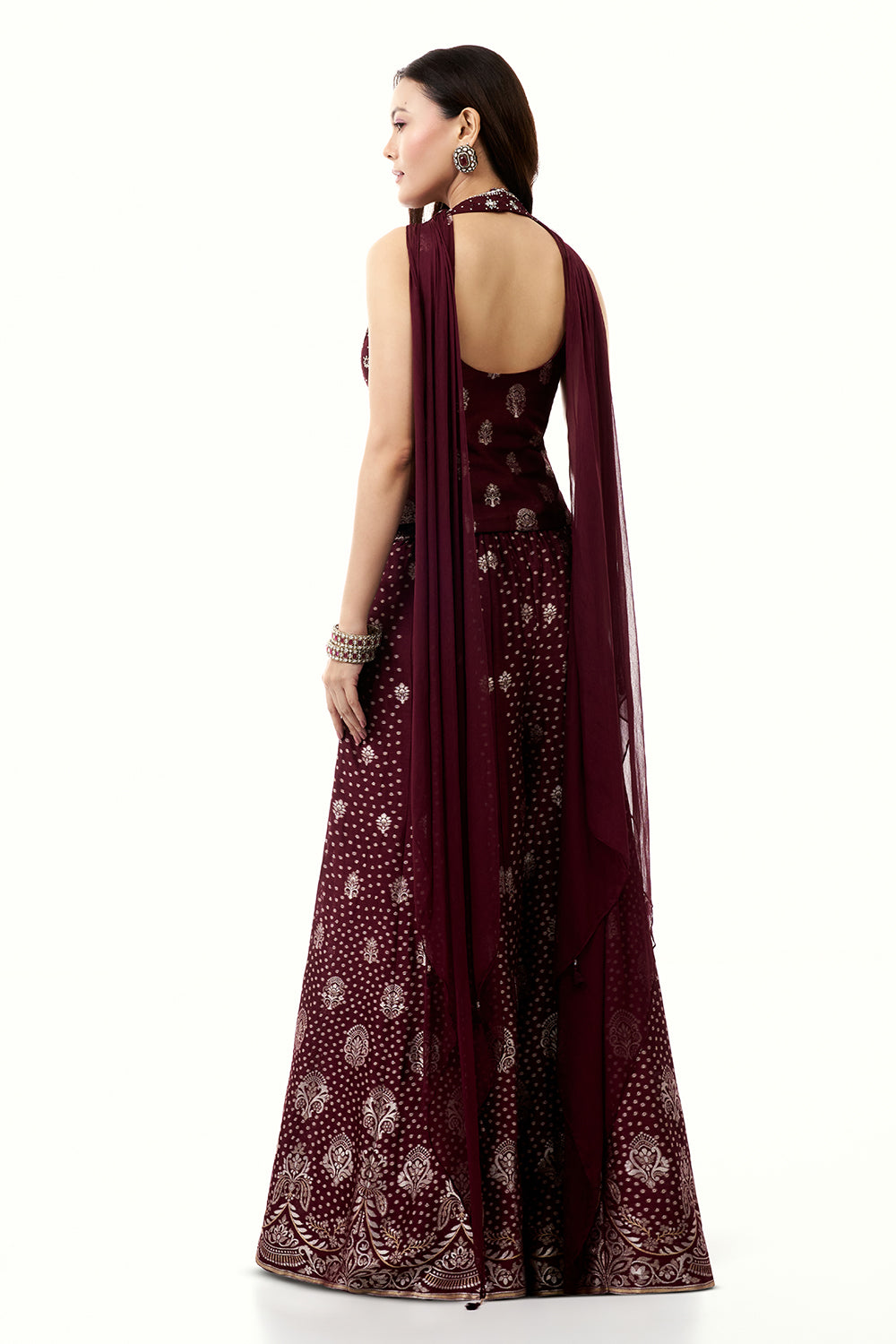 Wine Brocade Silk Palazzo Set with Mirror Work