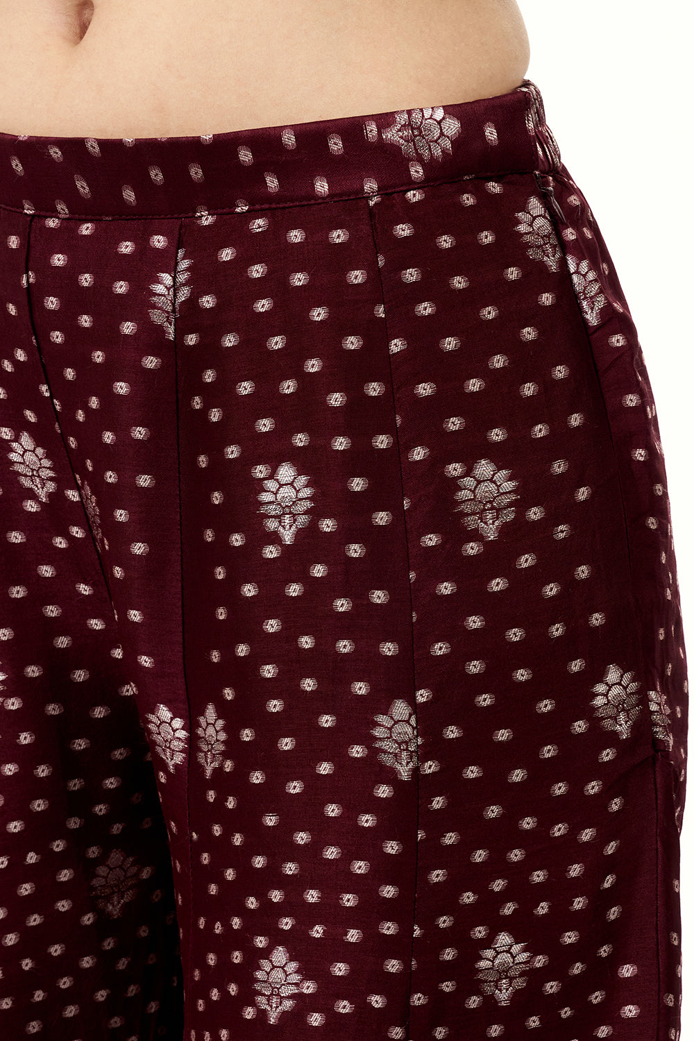 Wine Brocade Silk Palazzo Set with Mirror Work