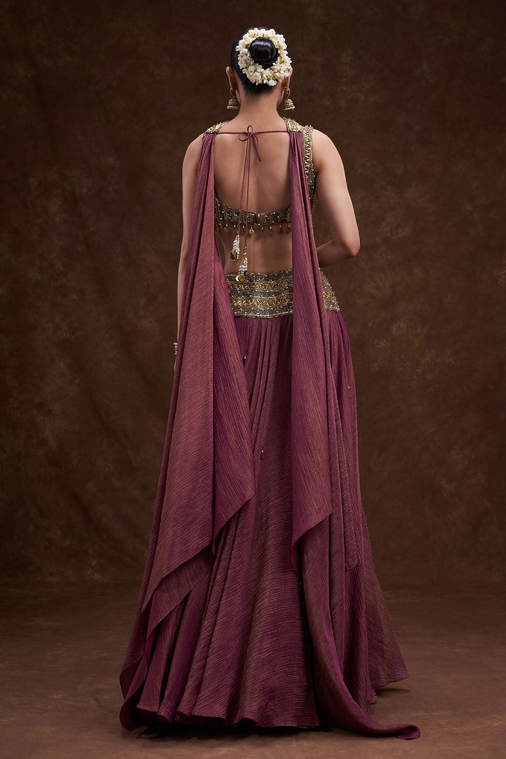 Wine Embellished Lehenga Set