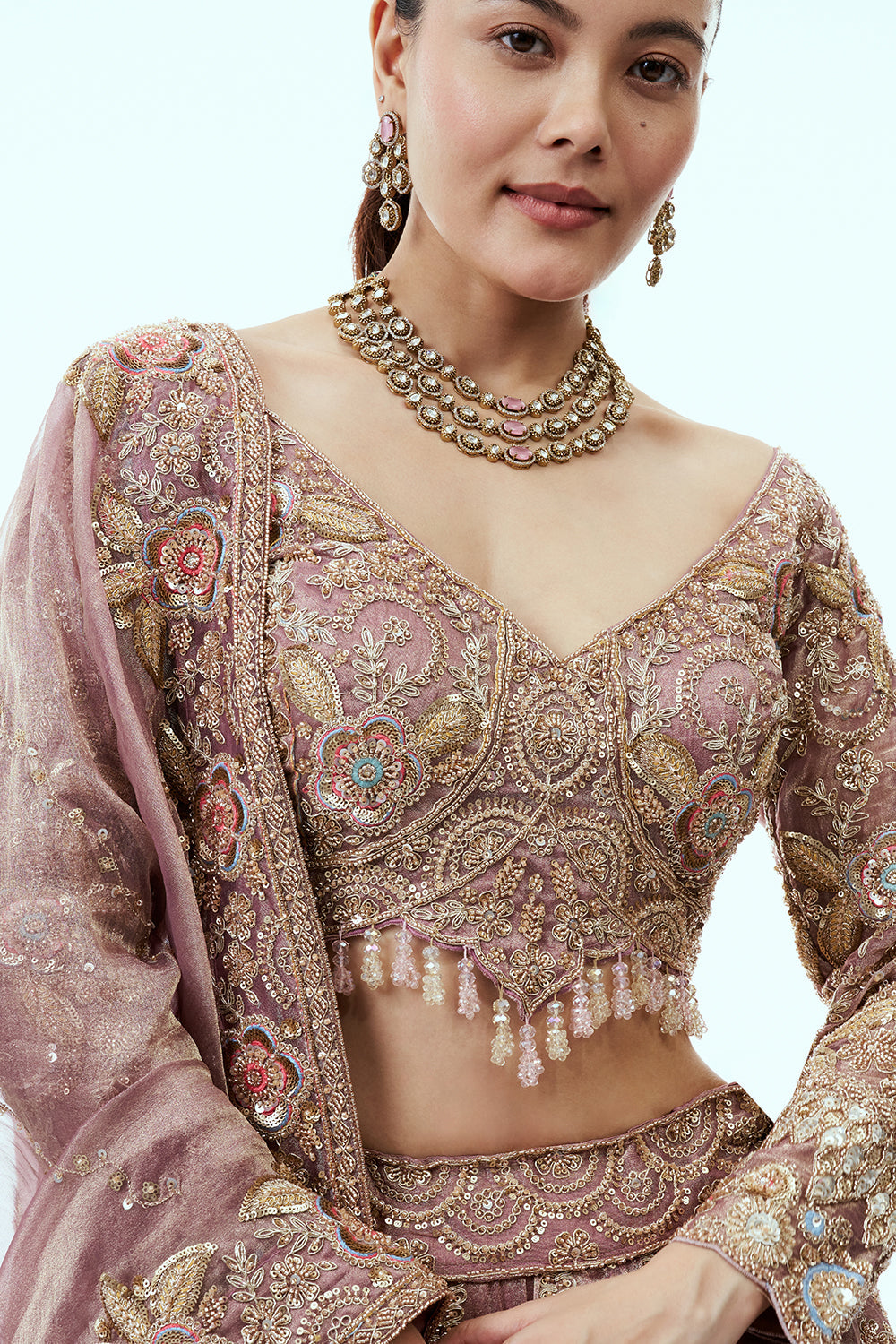 Wine Ombre Lehenga with Resham and Sequin Embroidery