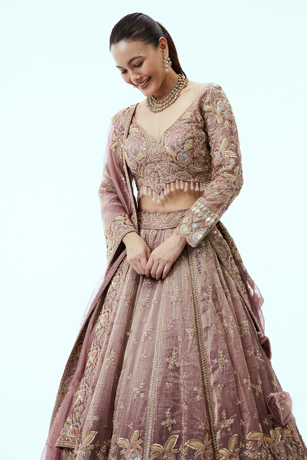 Wine Ombre Lehenga with Resham and Sequin Embroidery