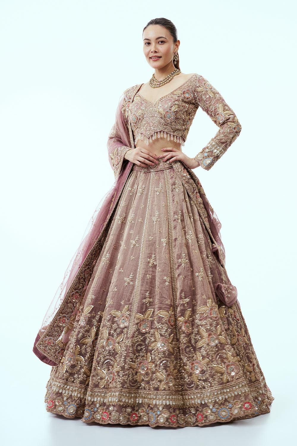 Wine Ombre Lehenga with Resham and Sequin Embroidery