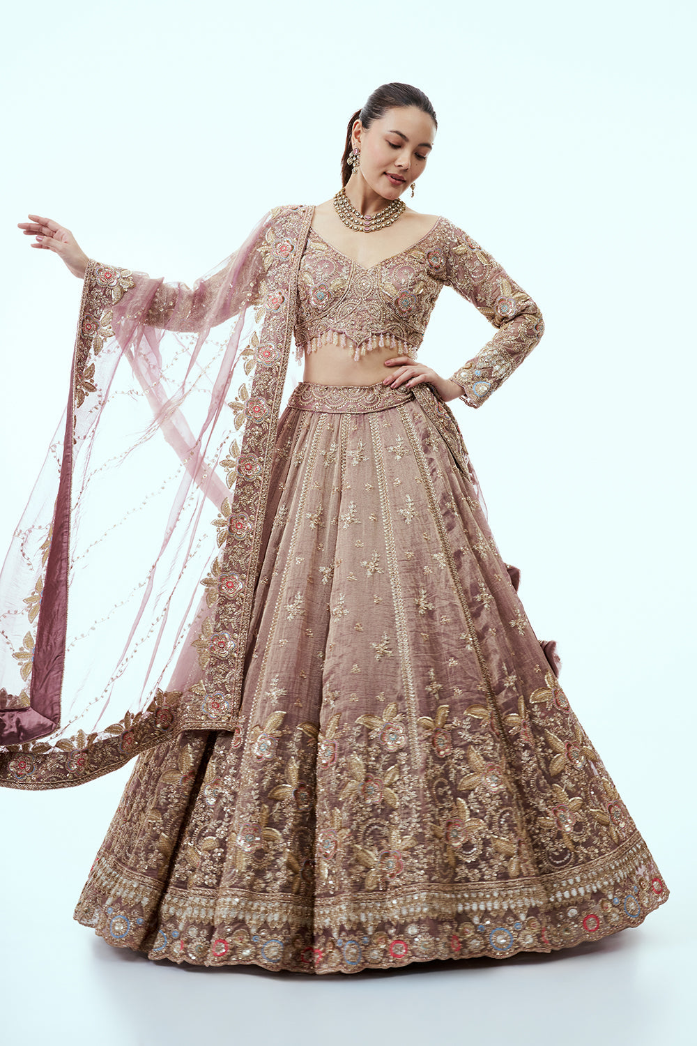 Wine Ombre Lehenga with Resham and Sequin Embroidery