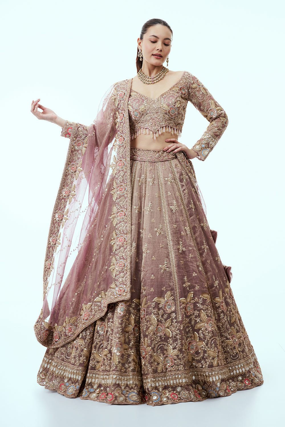 Wine Ombre Lehenga with Resham and Sequin Embroidery