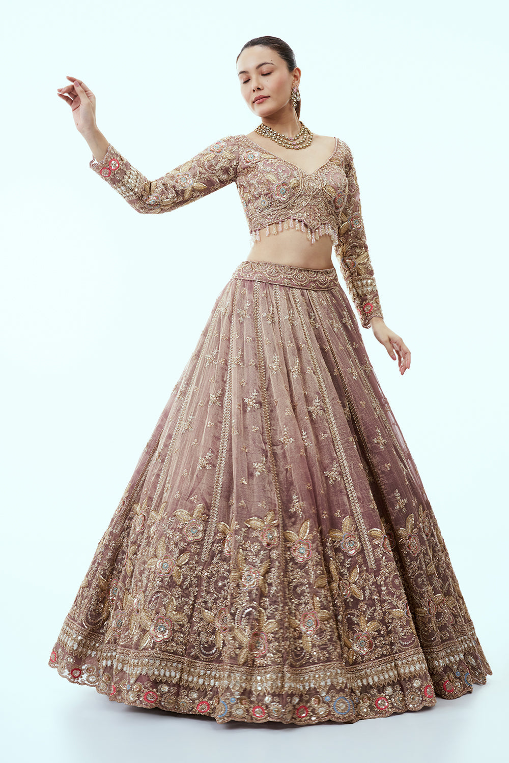 Wine Ombre Lehenga with Resham and Sequin Embroidery