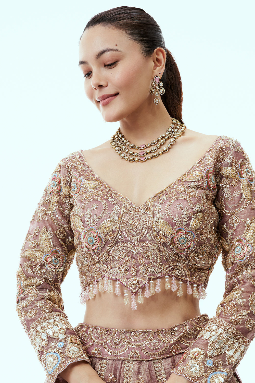 Wine Ombre Lehenga with Resham and Sequin Embroidery