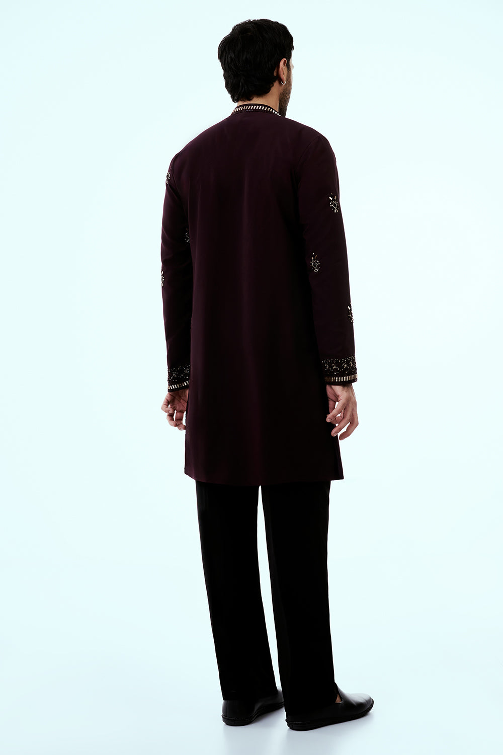 Wine Premium Crepe Mens Kurta Set with Handwork