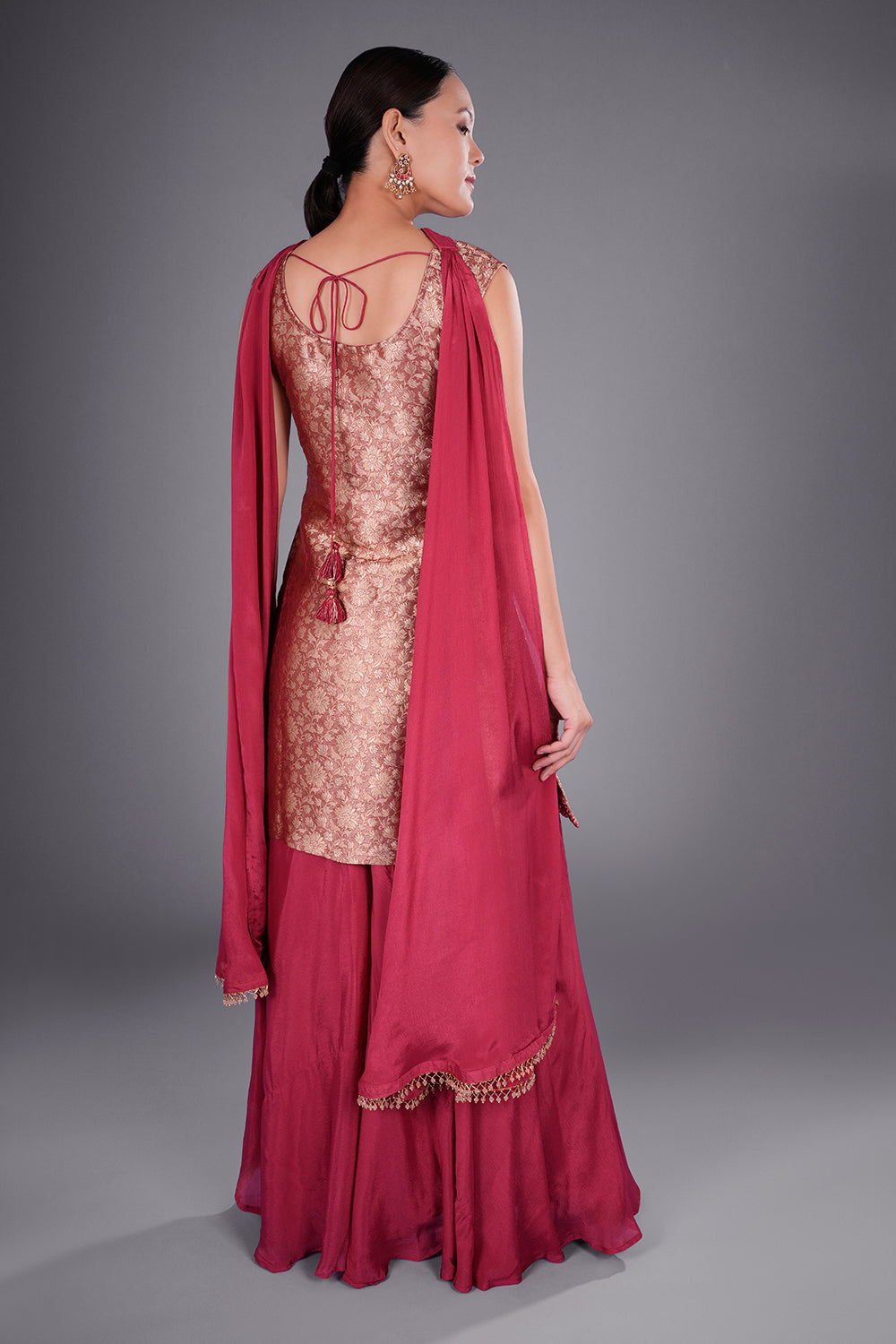 Wine Red Banarasi Brocade Kurta Set with Zari Embroidery