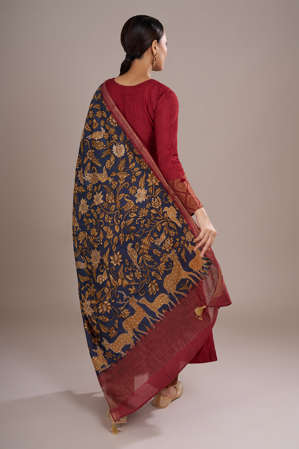 Wine Red Silk Blend Anarkali Suit Set with Resham Work