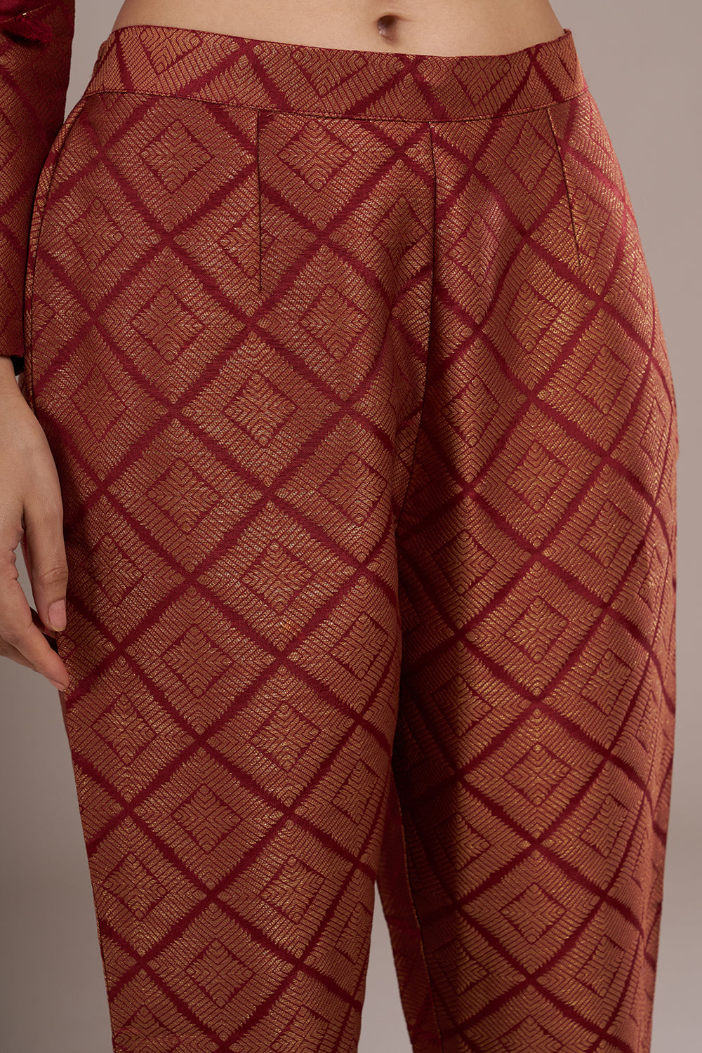 Wine Red Silk Blend Anarkali Suit Set with Resham Work