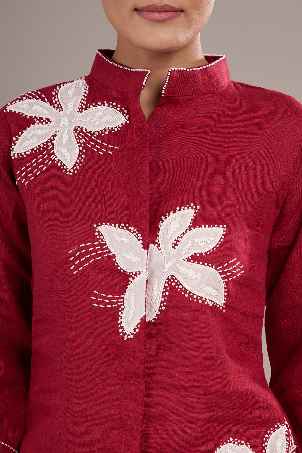 Wine Red Silk Co-ord Set with Applique Work