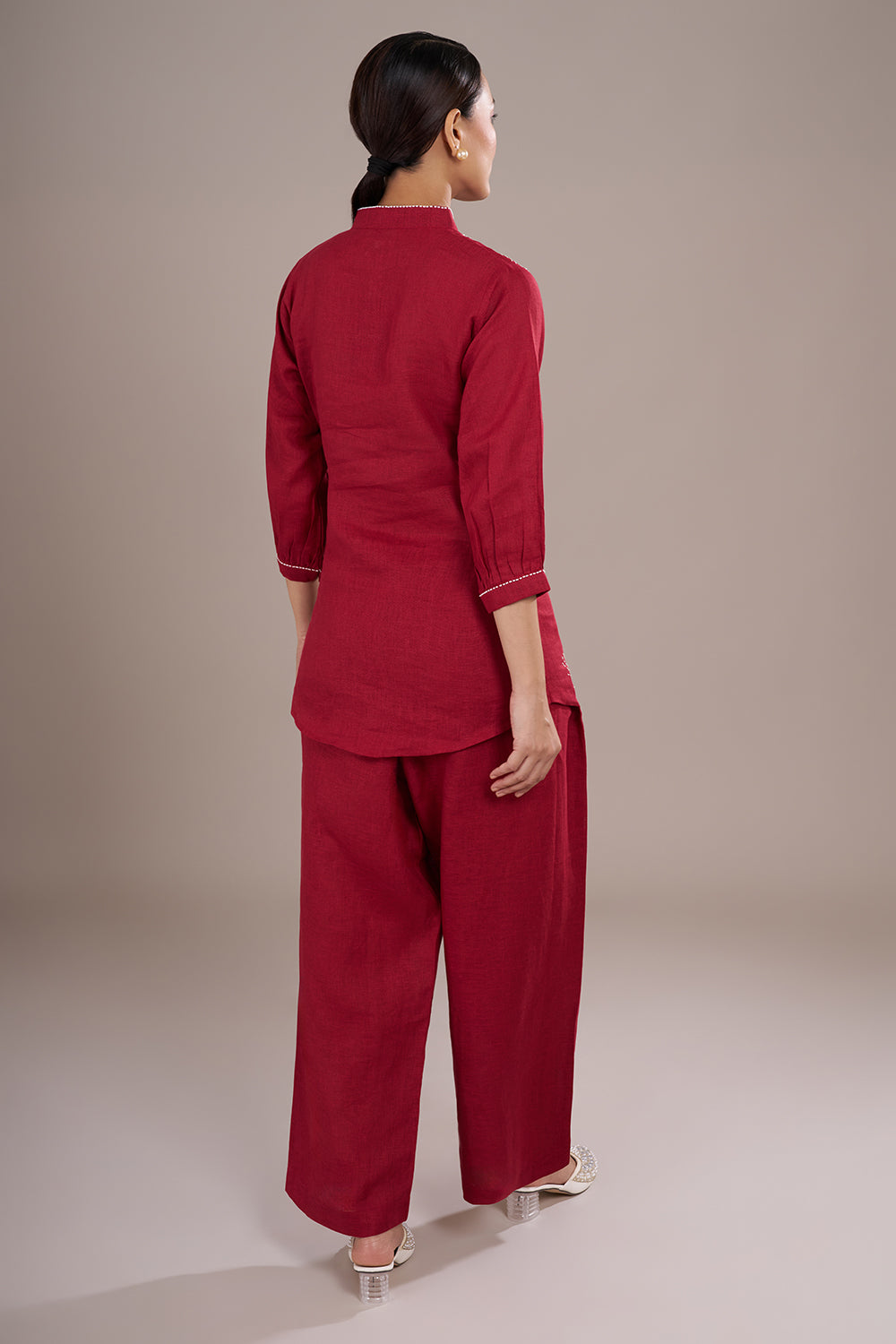 Wine Red Silk Co-ord Set with Applique Work