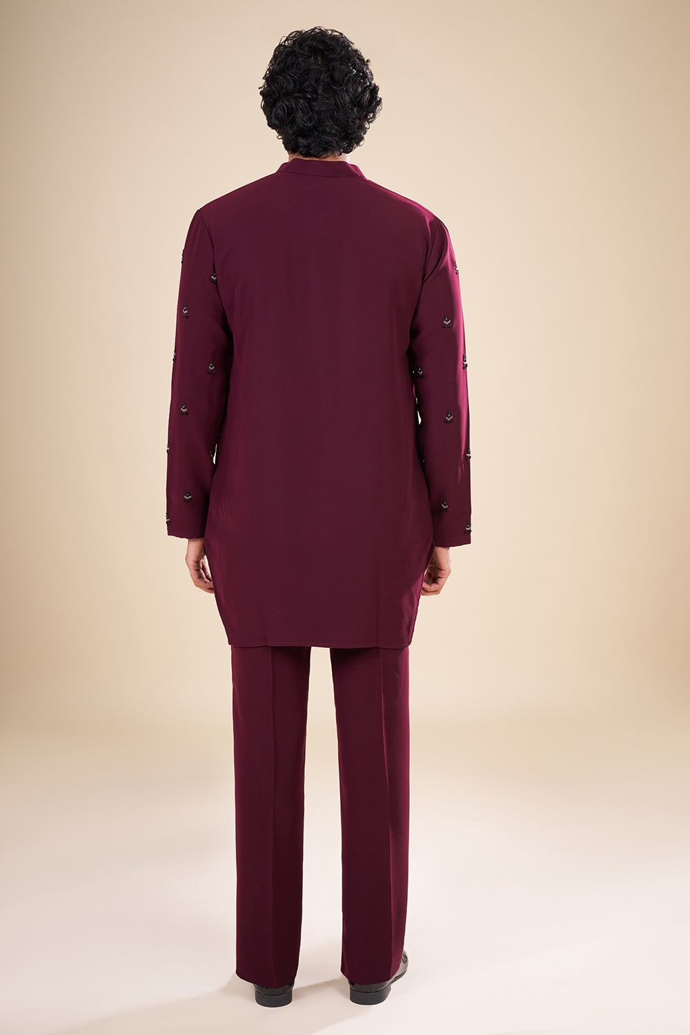 Wine Silk Embroidered Kurta Set