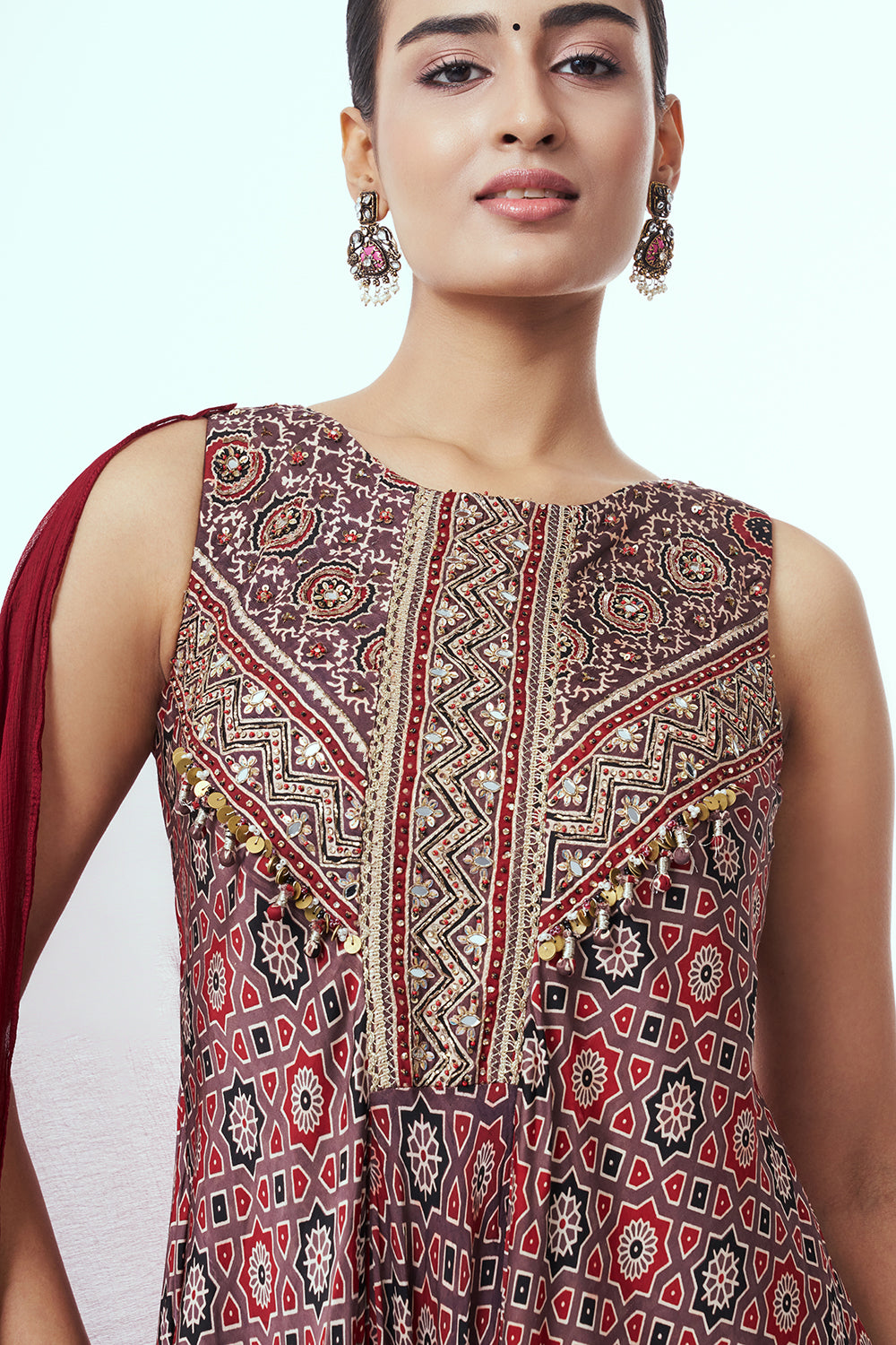 Maroon Modal Indo-Western Dress with Sequins Work