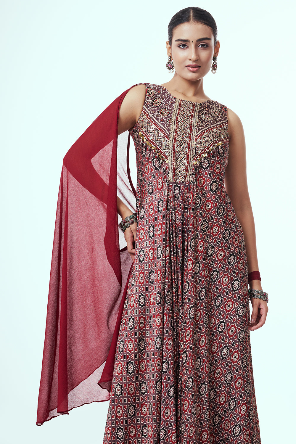 Maroon Modal Indo-Western Dress with Sequins Work
