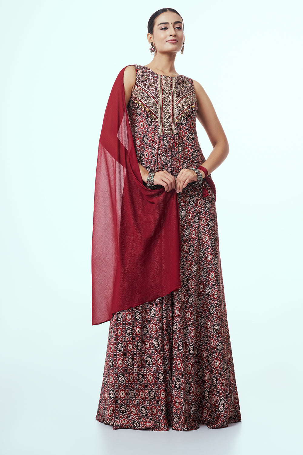 Maroon Modal Indo-Western Dress with Sequins Work