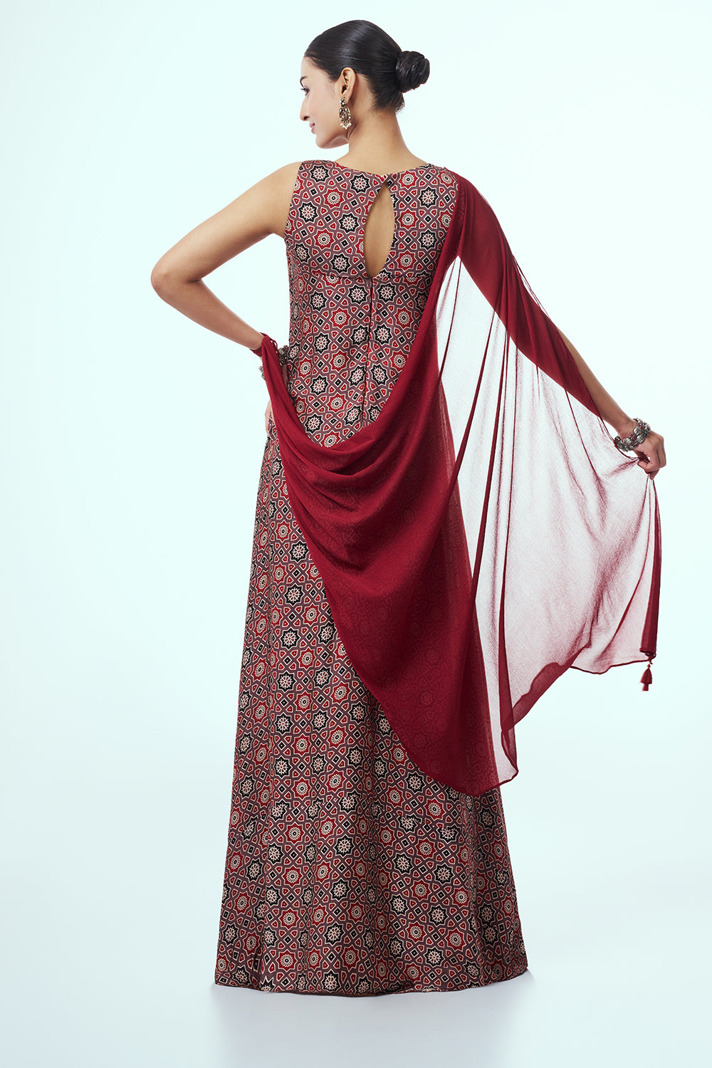 Maroon Modal Indo-Western Dress with Sequins Work