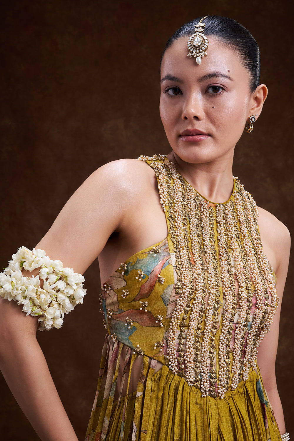 Yellow Art Silk Hand Embellished Jumpsuit