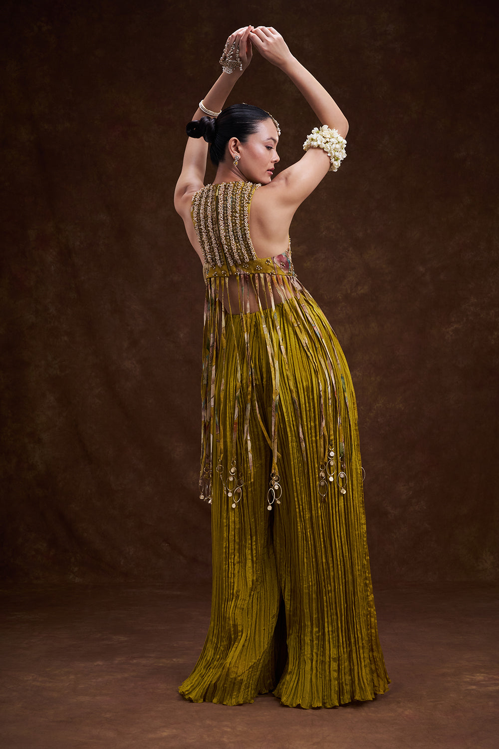 Yellow Art Silk Hand Embellished Jumpsuit