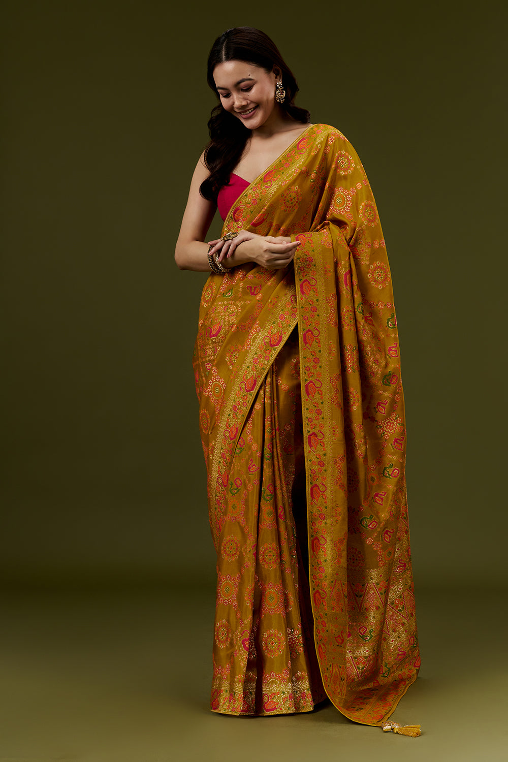 Yellow Banarasi Silk Saree with Meenakari Embroidery