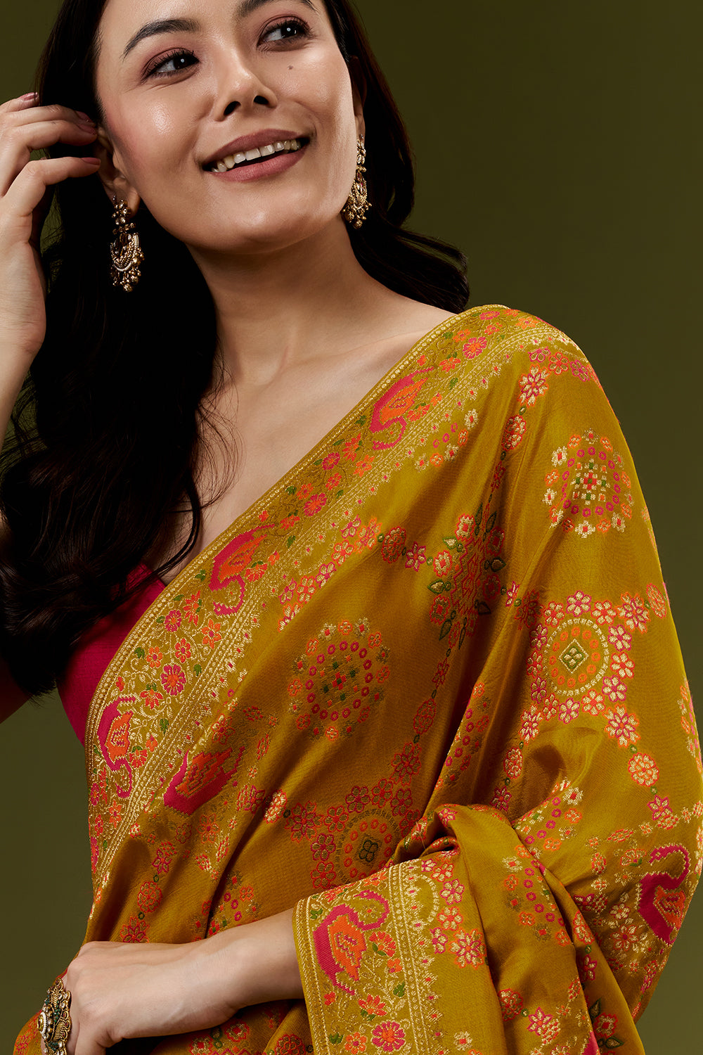 Yellow Banarasi Silk Saree with Meenakari Embroidery