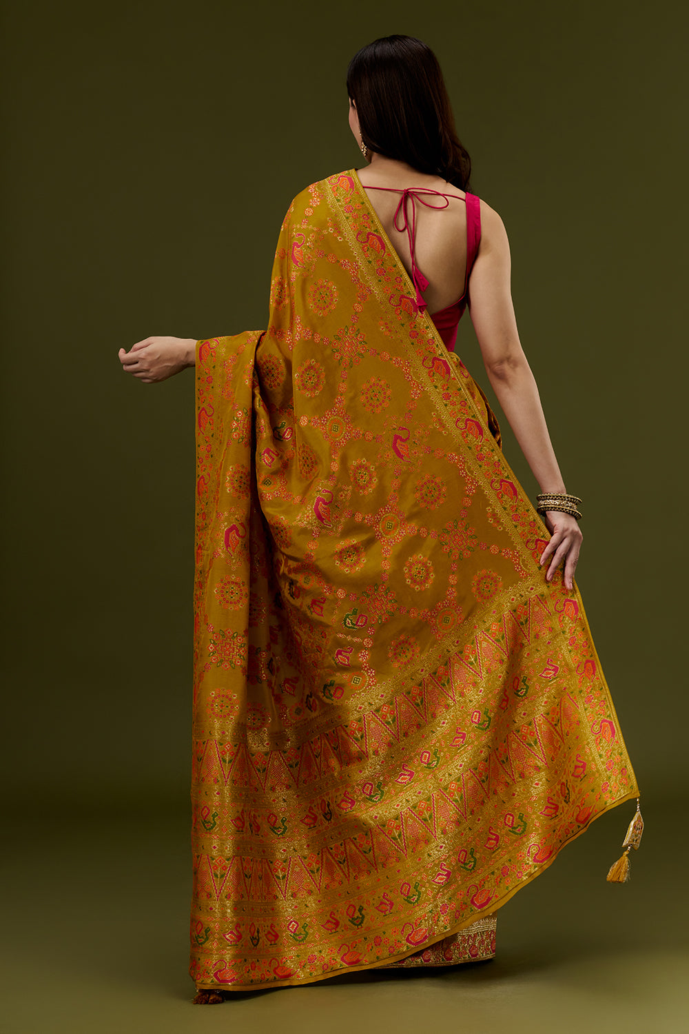 Yellow Banarasi Silk Saree with Meenakari Embroidery