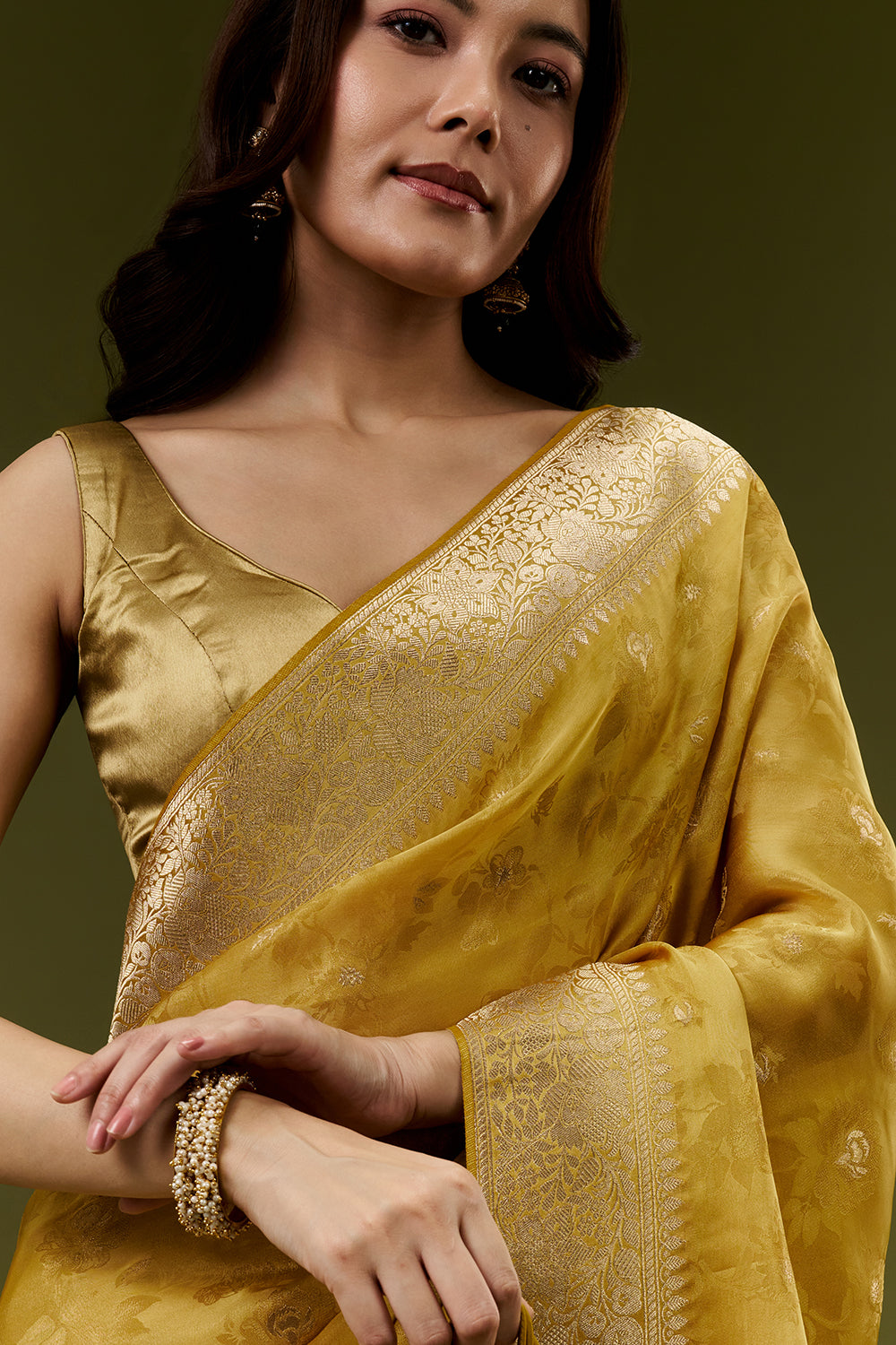 Yellow Banarasi Silk Saree with Resham and Zari Embroidery