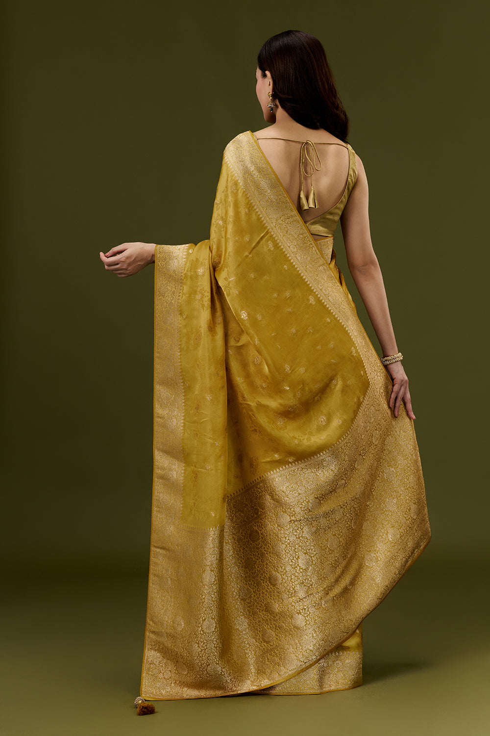 Yellow Banarasi Silk Saree with Resham and Zari Embroidery