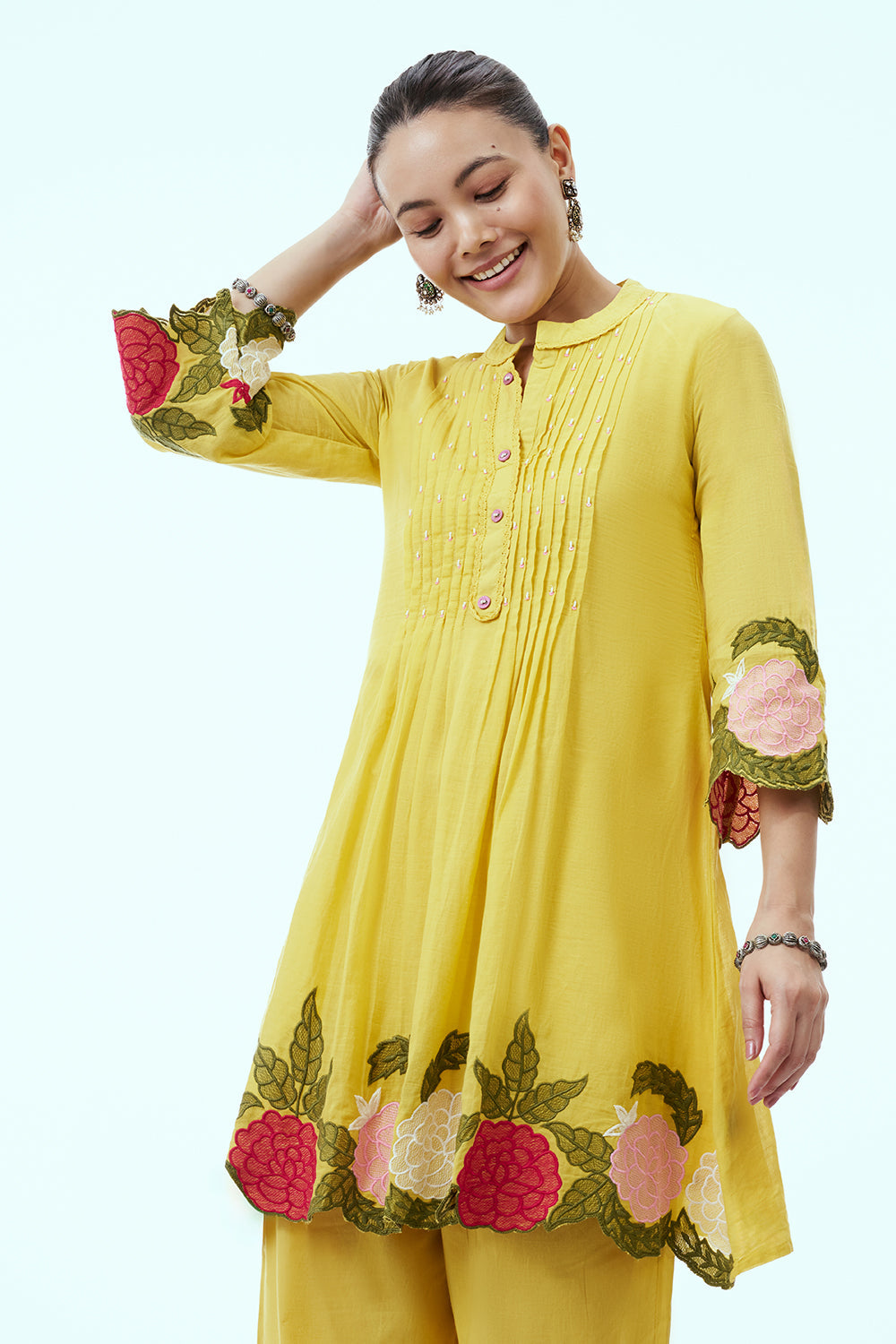 Yellow Mul Cotton Coord Set with Resham Embroidery