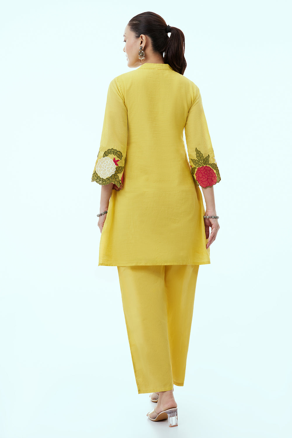 Yellow Mul Cotton Coord Set with Resham Embroidery