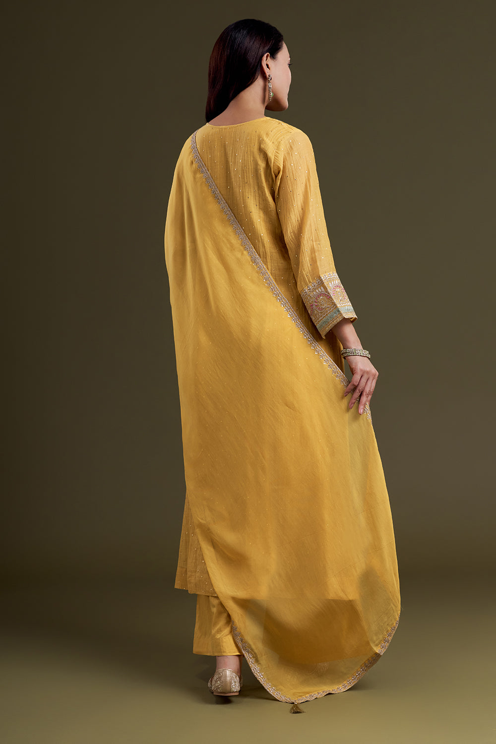 Yellow Mustard Chanderi Silk Kurta Set