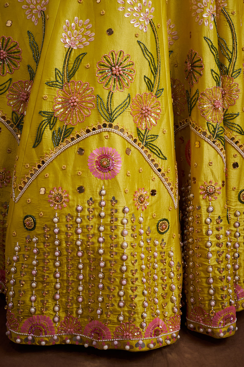 Yellow Raw Silk Contemporary Lehenga with Sequins and Acrylic Plastic Foil Work