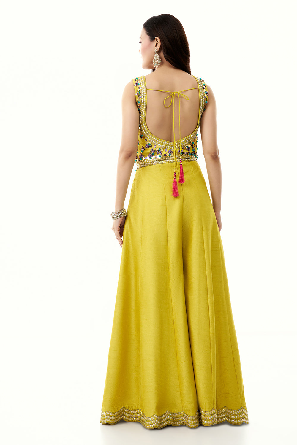 Yellow Raw Silk Jumpsuit with Colourful 3D Work