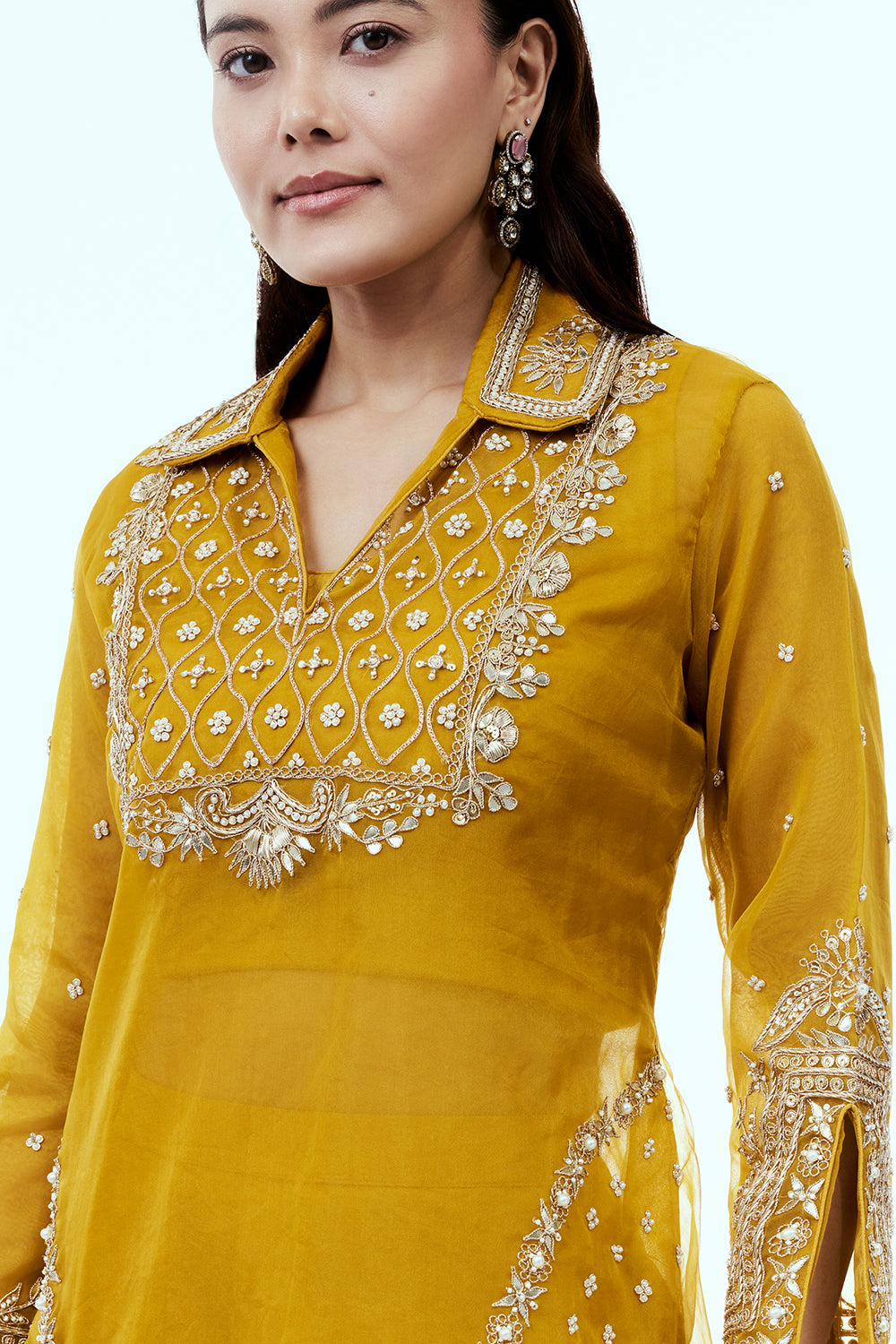 Yellow Uppada Silk Suit Set with Gota Work
