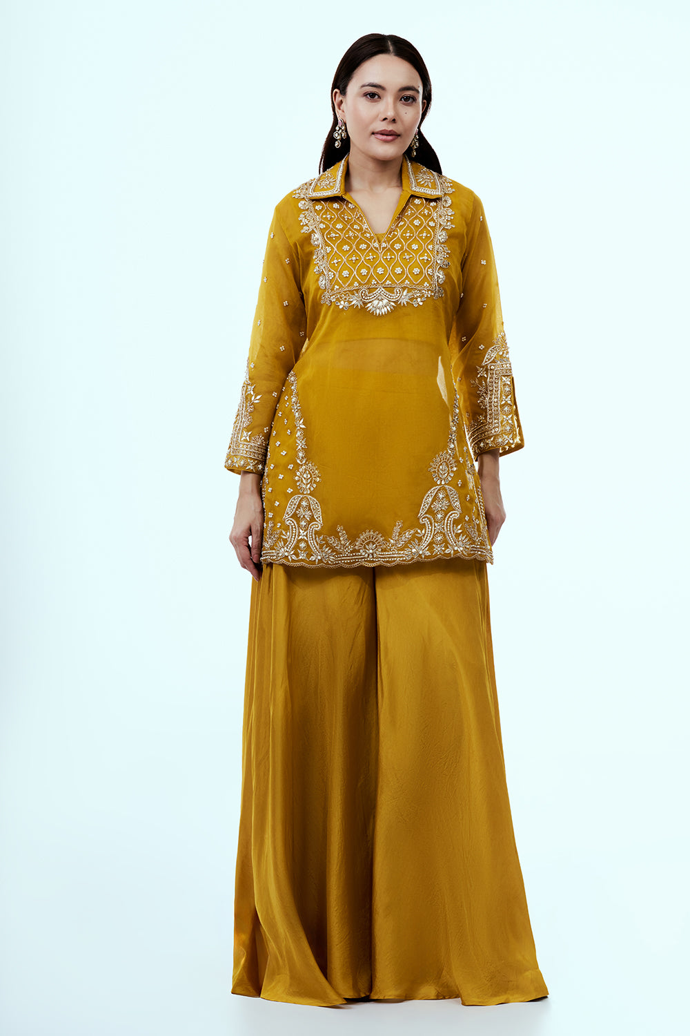 Yellow Uppada Silk Suit Set with Gota Work