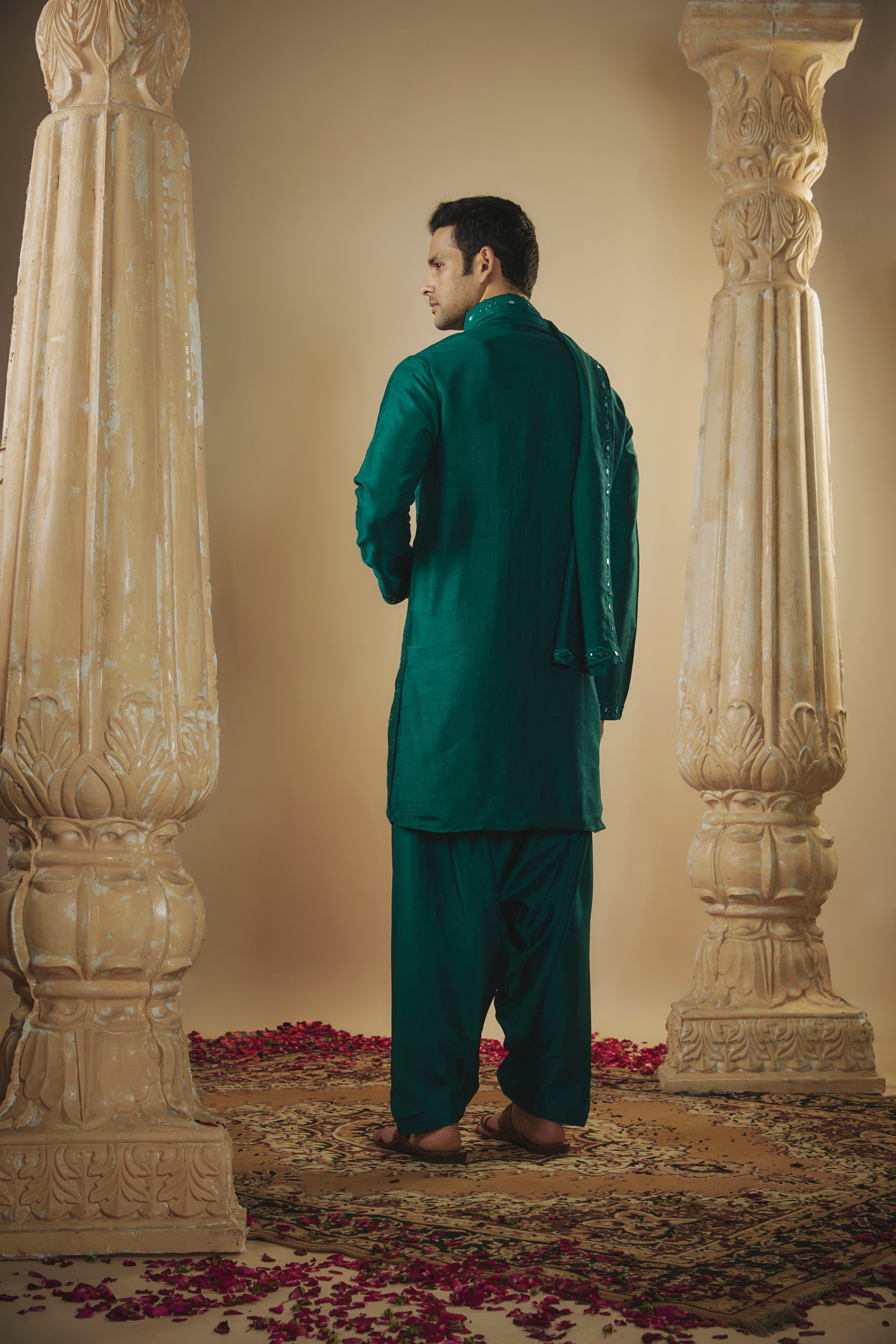 Midnight Blue Art Silk Kurta Set with Mirror Work