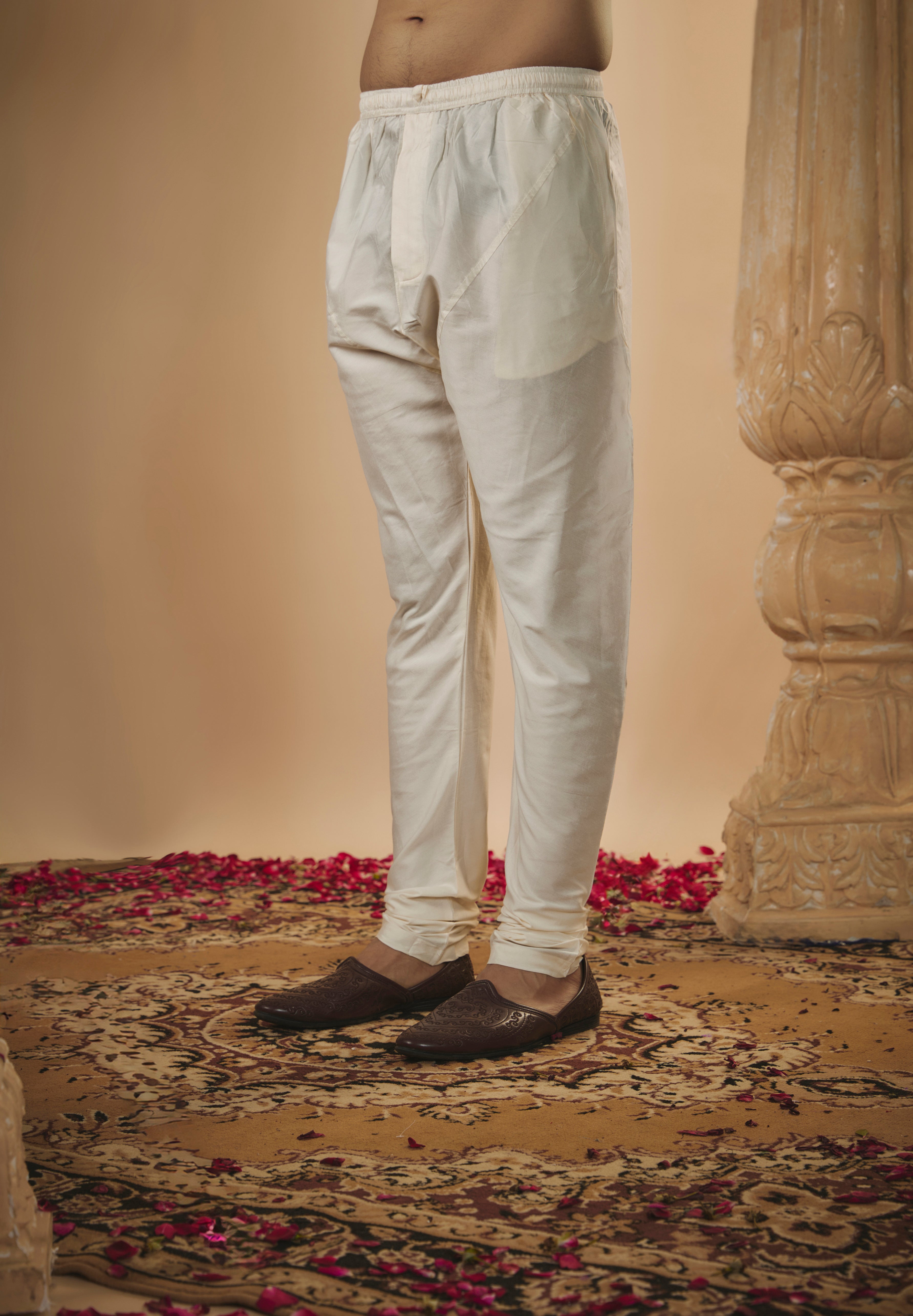 Off-White Lucknowi Silk Sherwani Set with Sequin Work