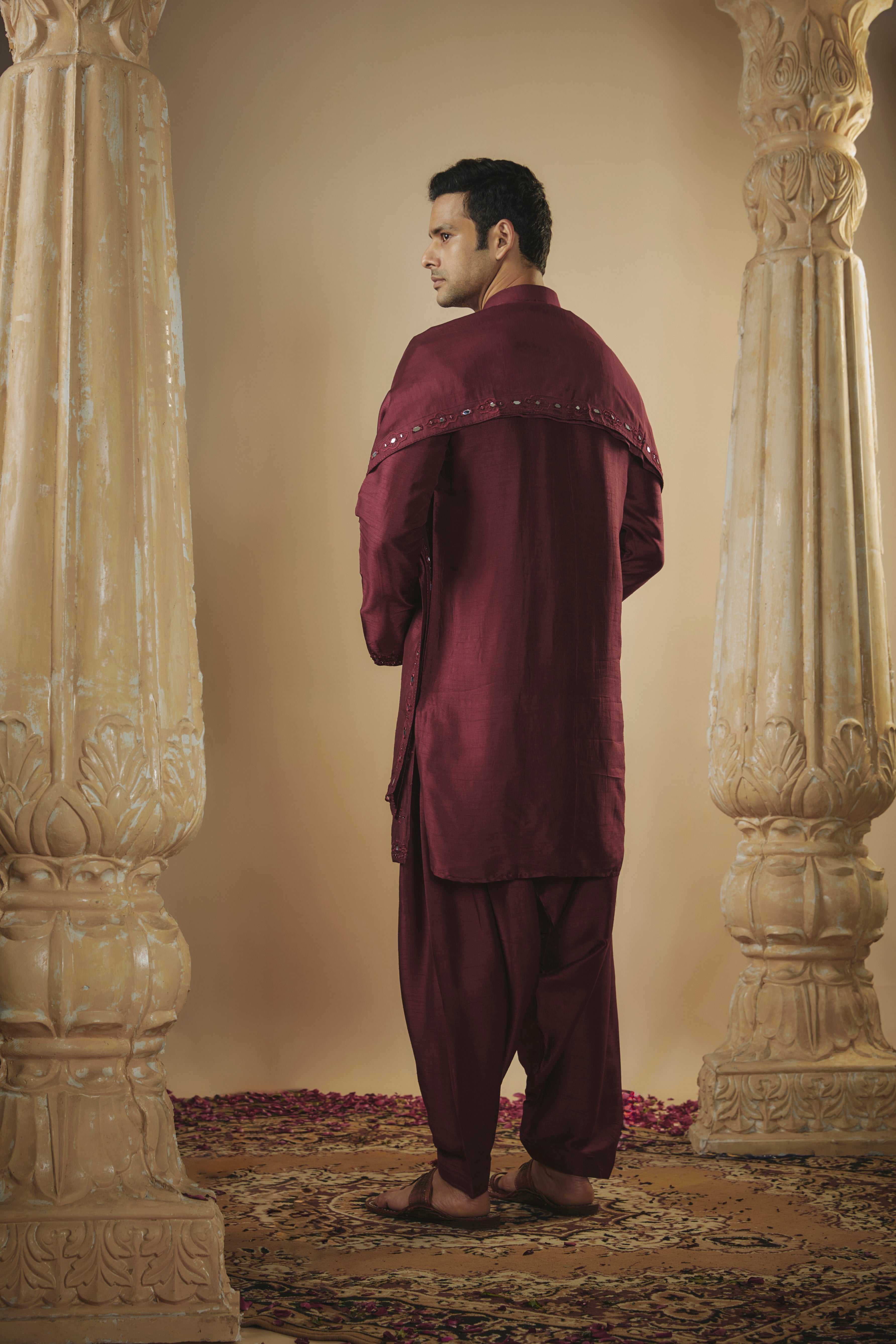 Midnight Blue Art Silk Kurta Set with Mirror Work
