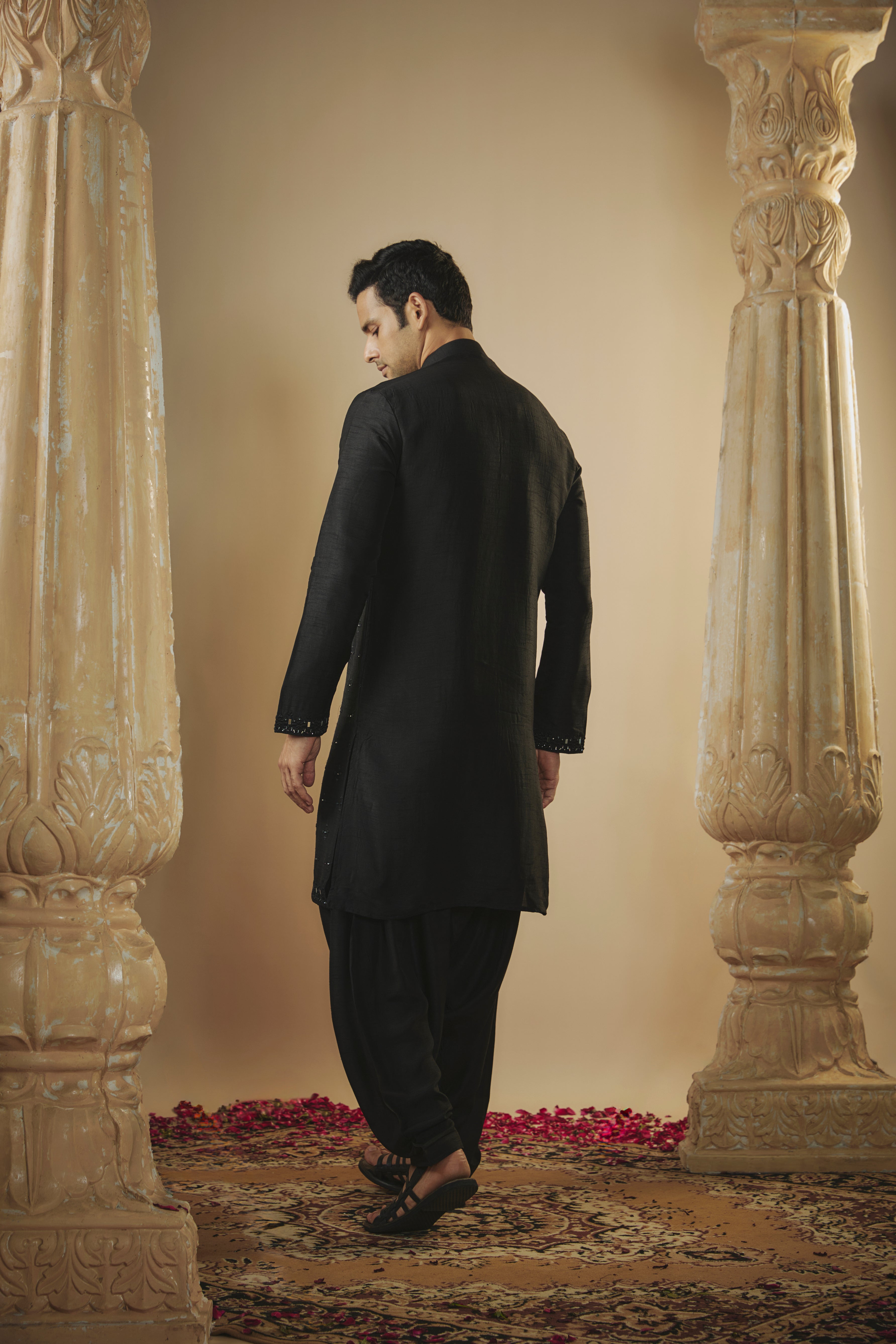 Raven Black Art Silk Mirror Embellished Patiala Suit Set