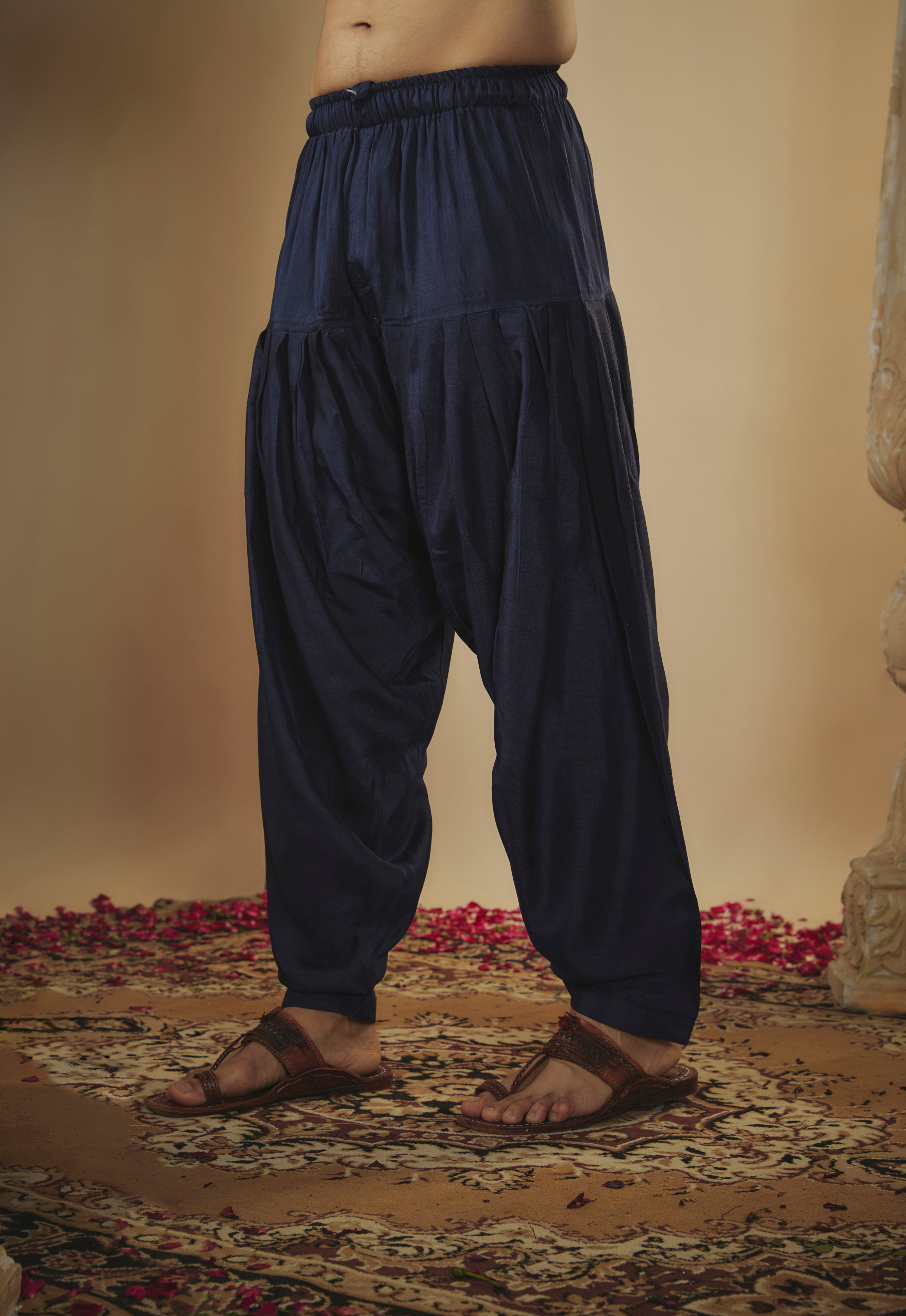 Midnight Blue Art Silk Kurta Set with Mirror Work