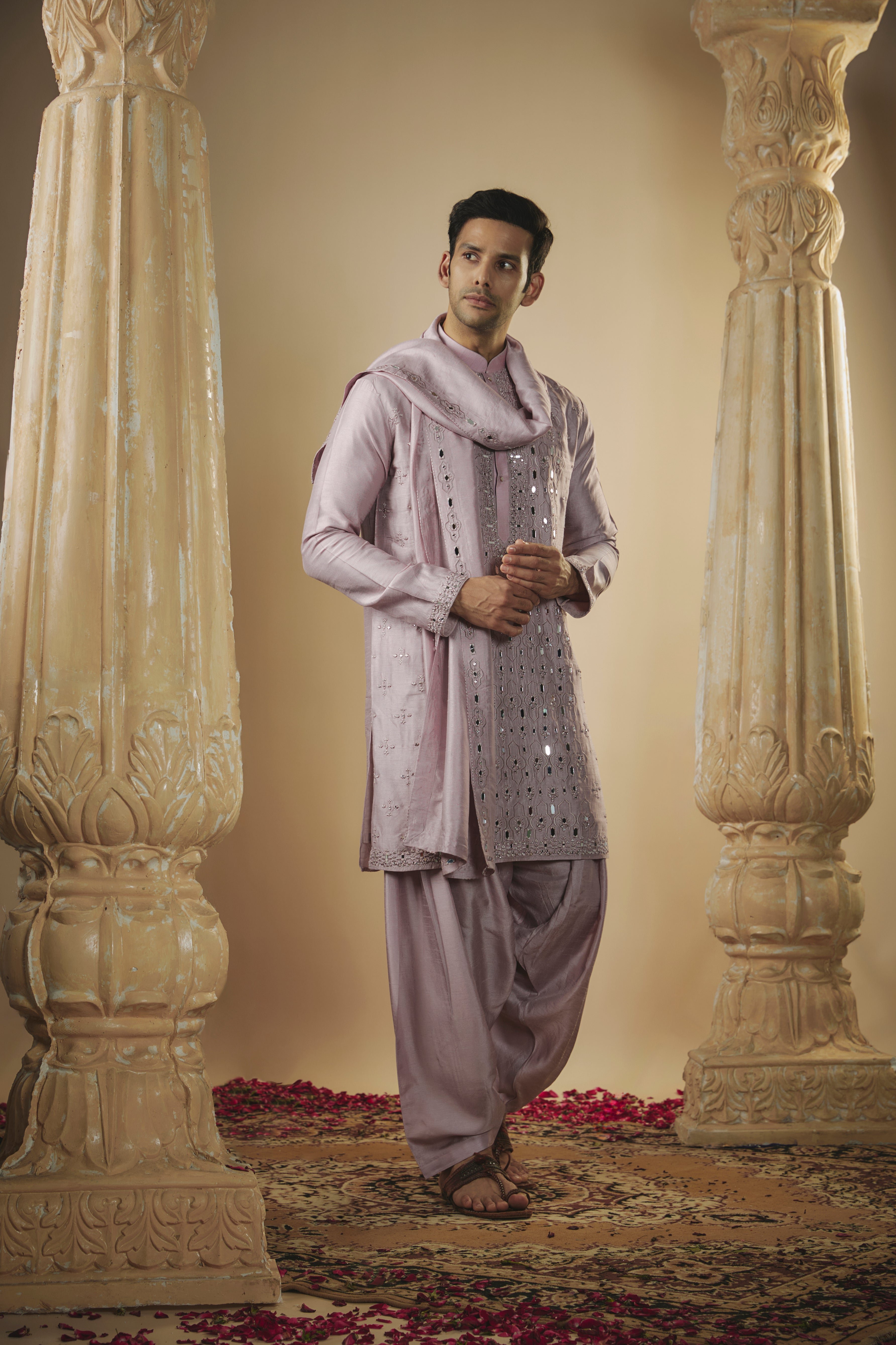 Midnight Blue Art Silk Kurta Set with Mirror Work
