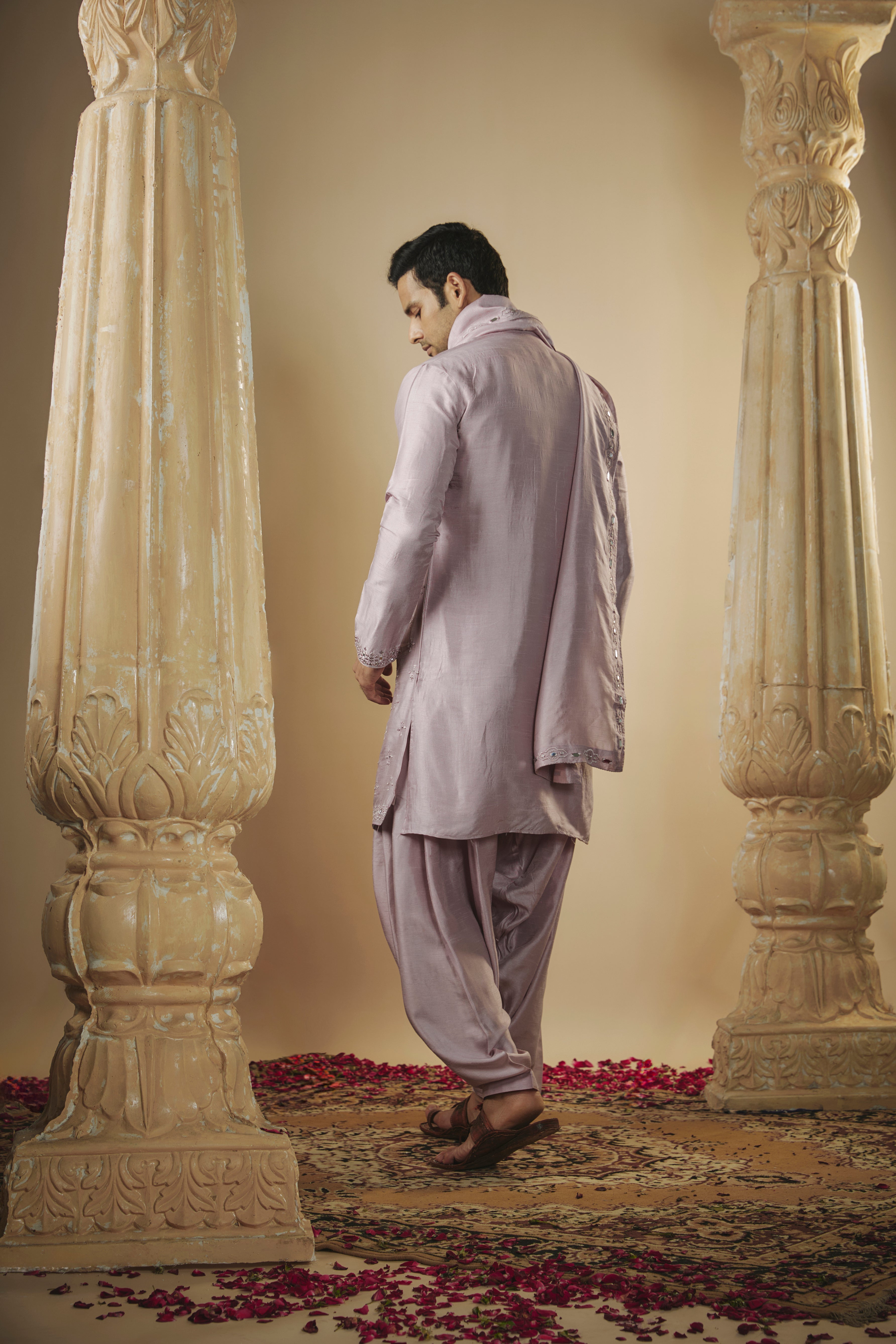 Midnight Blue Art Silk Kurta Set with Mirror Work