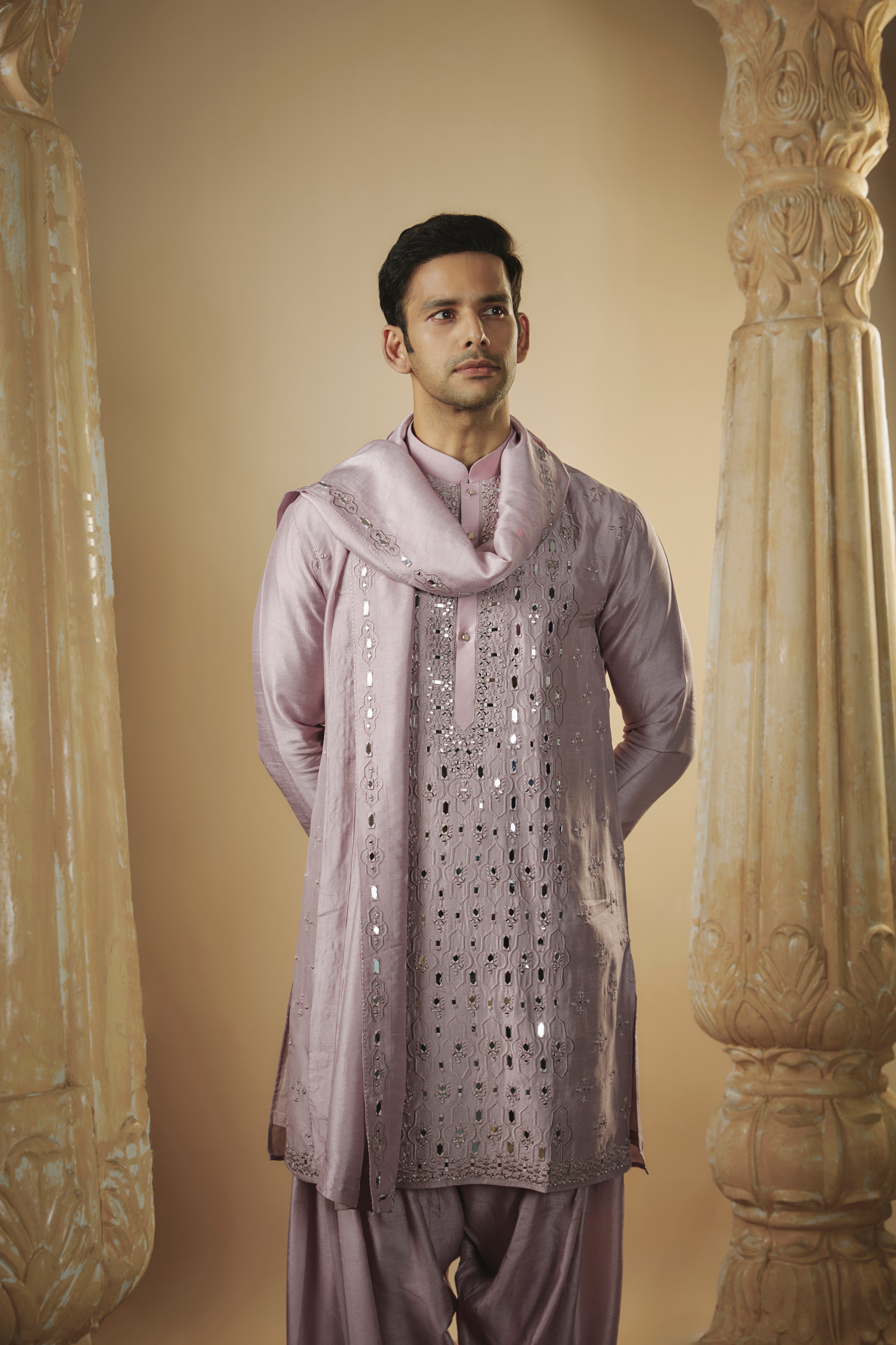 Midnight Blue Art Silk Kurta Set with Mirror Work