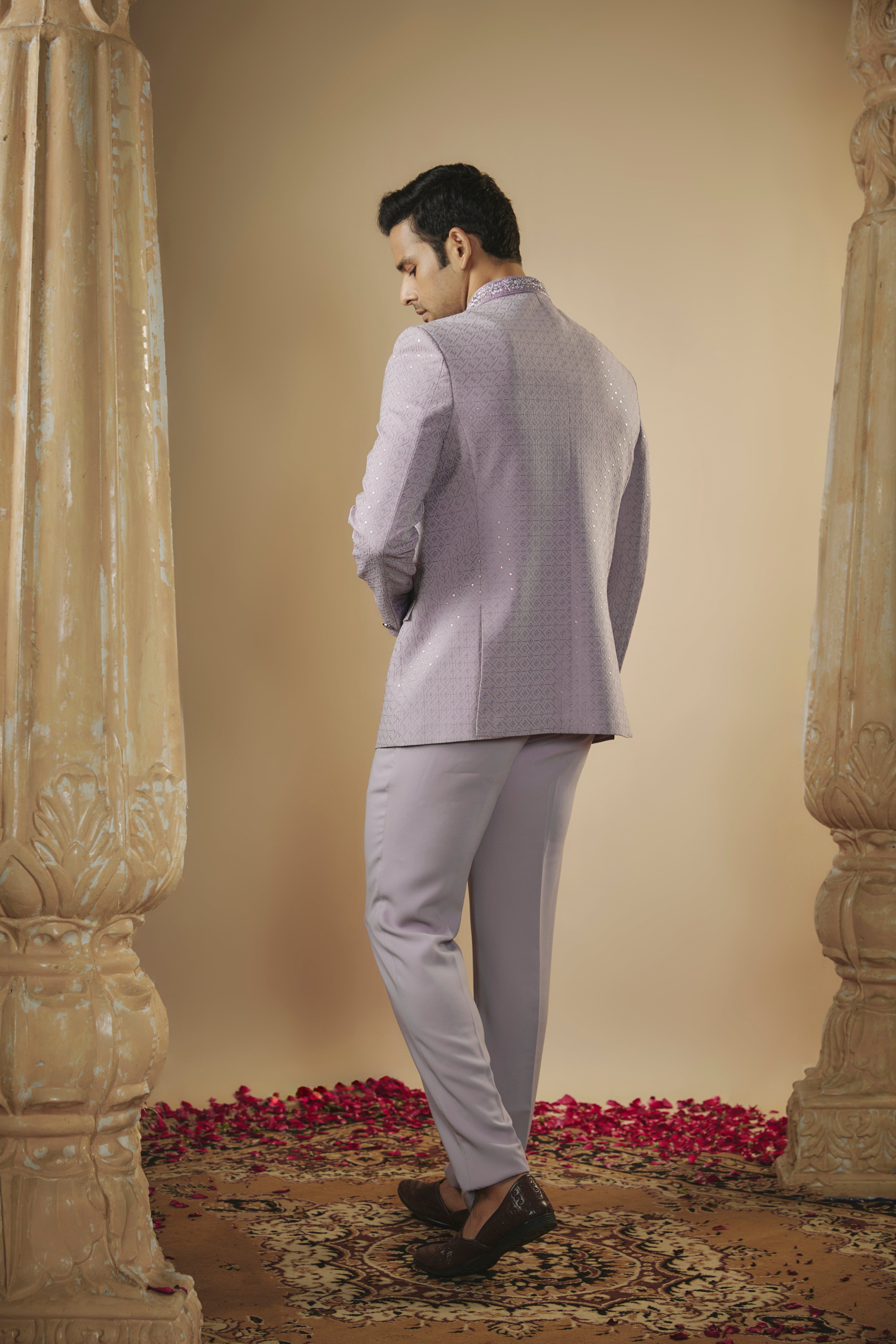Pale Lilac Japanese Fabric Jodhpuri with Sequins Work