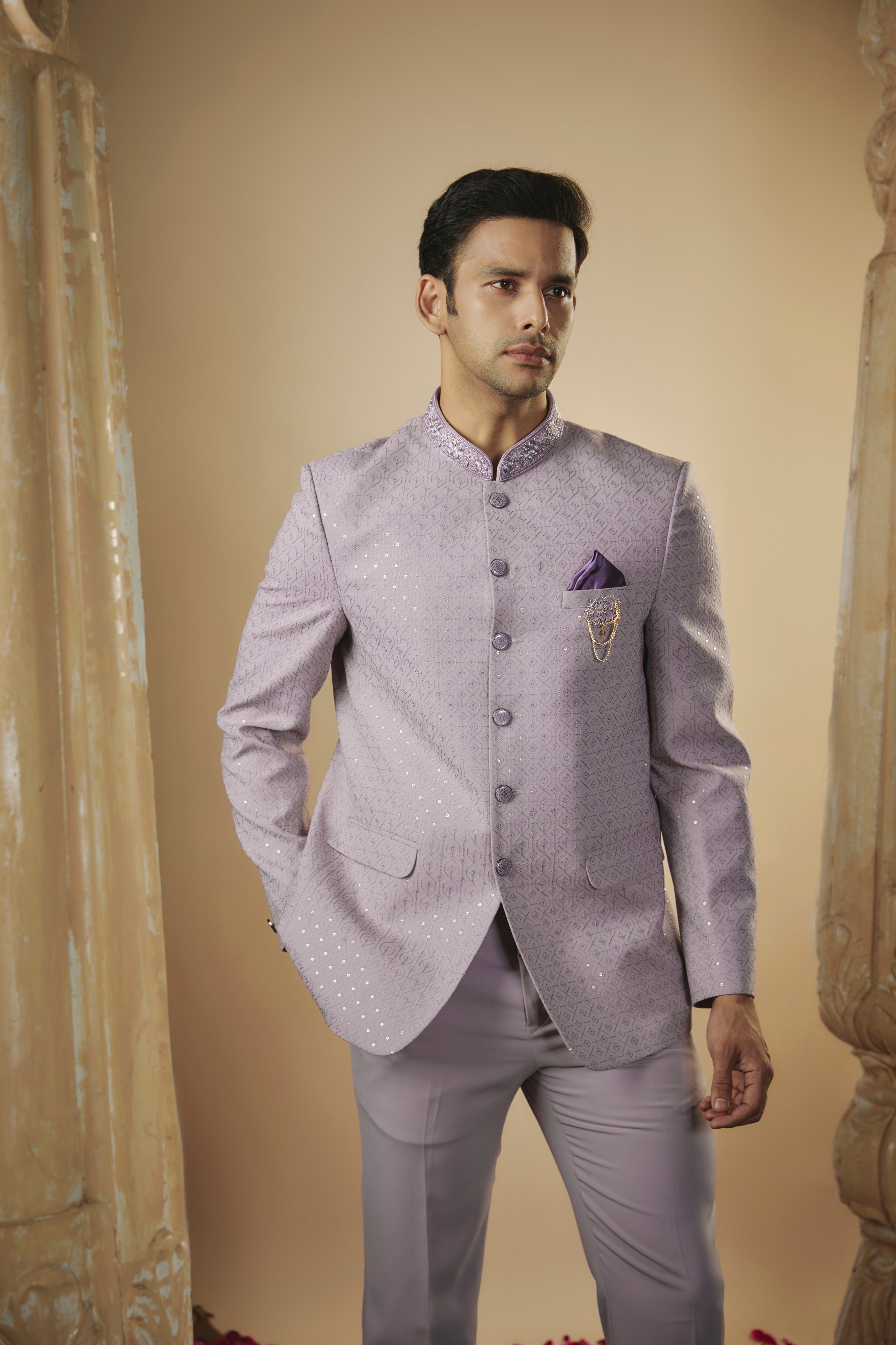 Pale Lilac Japanese Fabric Jodhpuri with Sequins Work