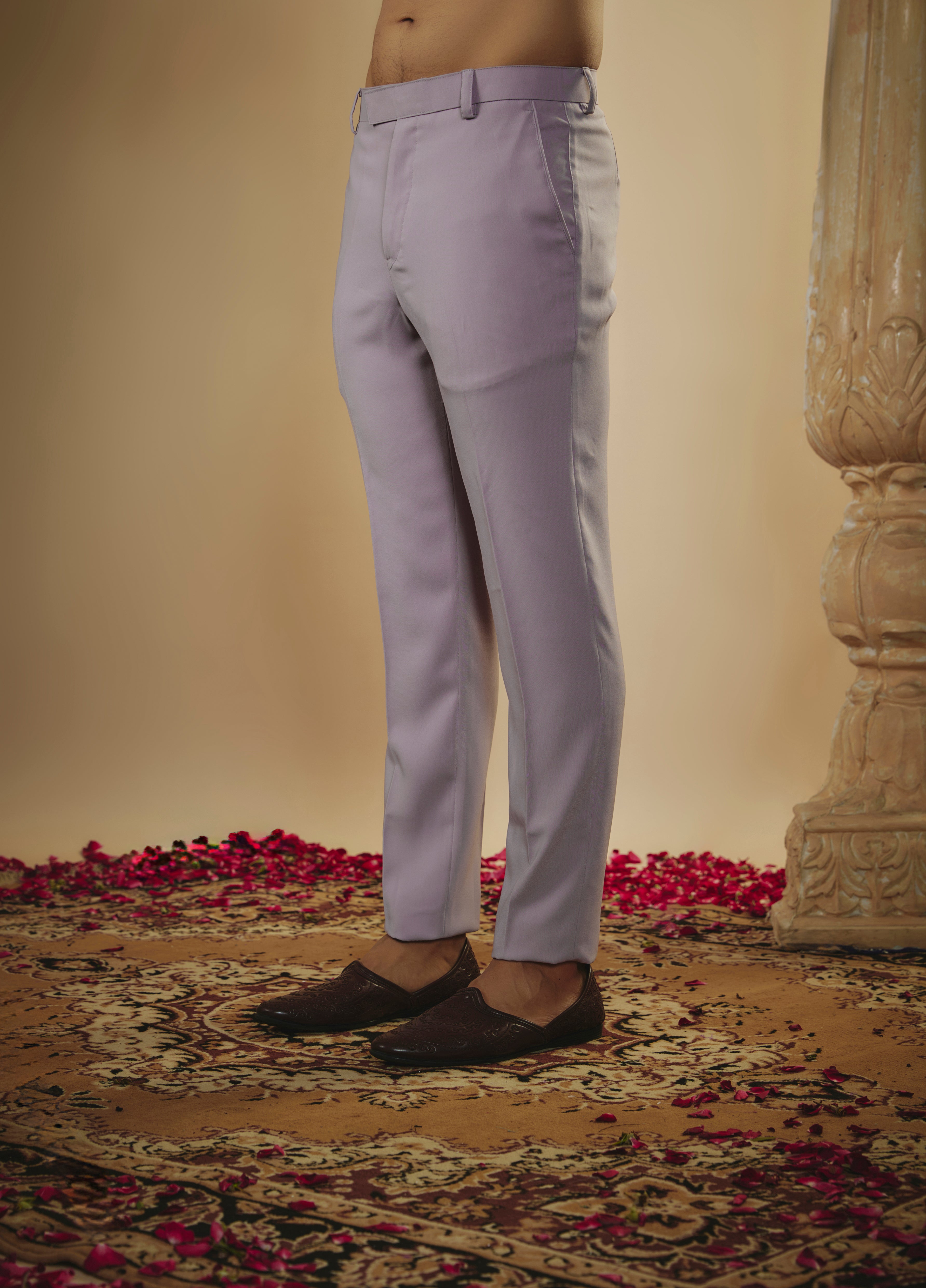 Pale Mauve Imported Jacquard Resham Work Jodhpuri Set