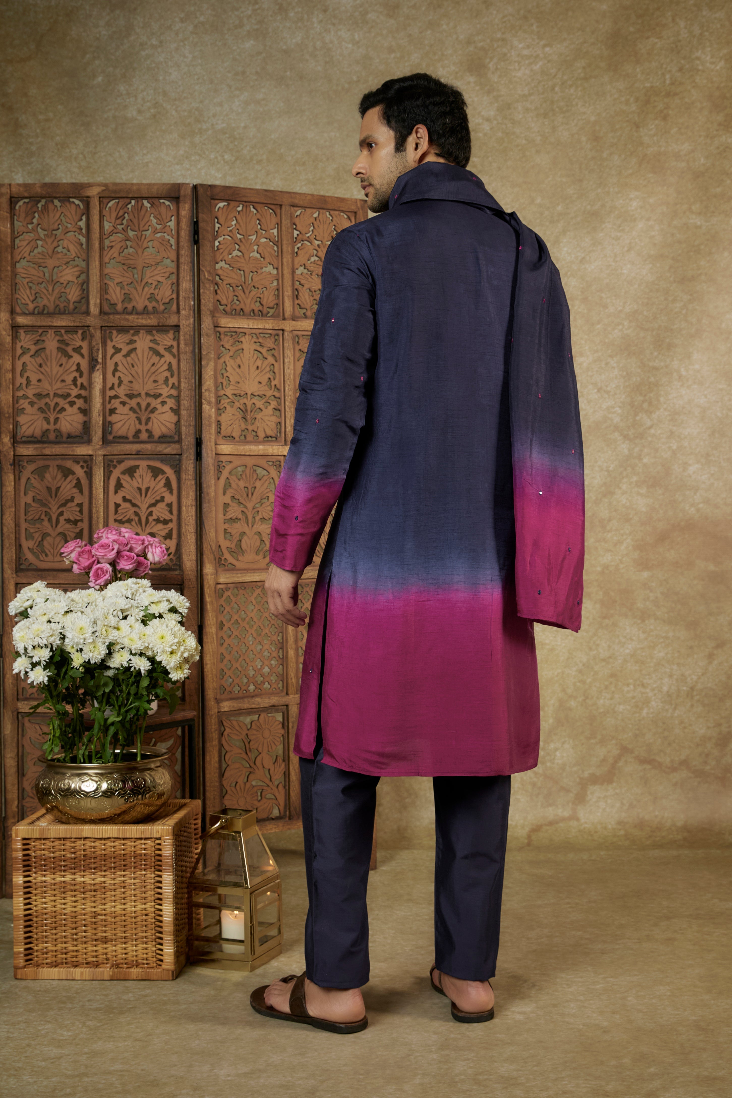 Ombré Berry Silk Kurta Set with Resham Work