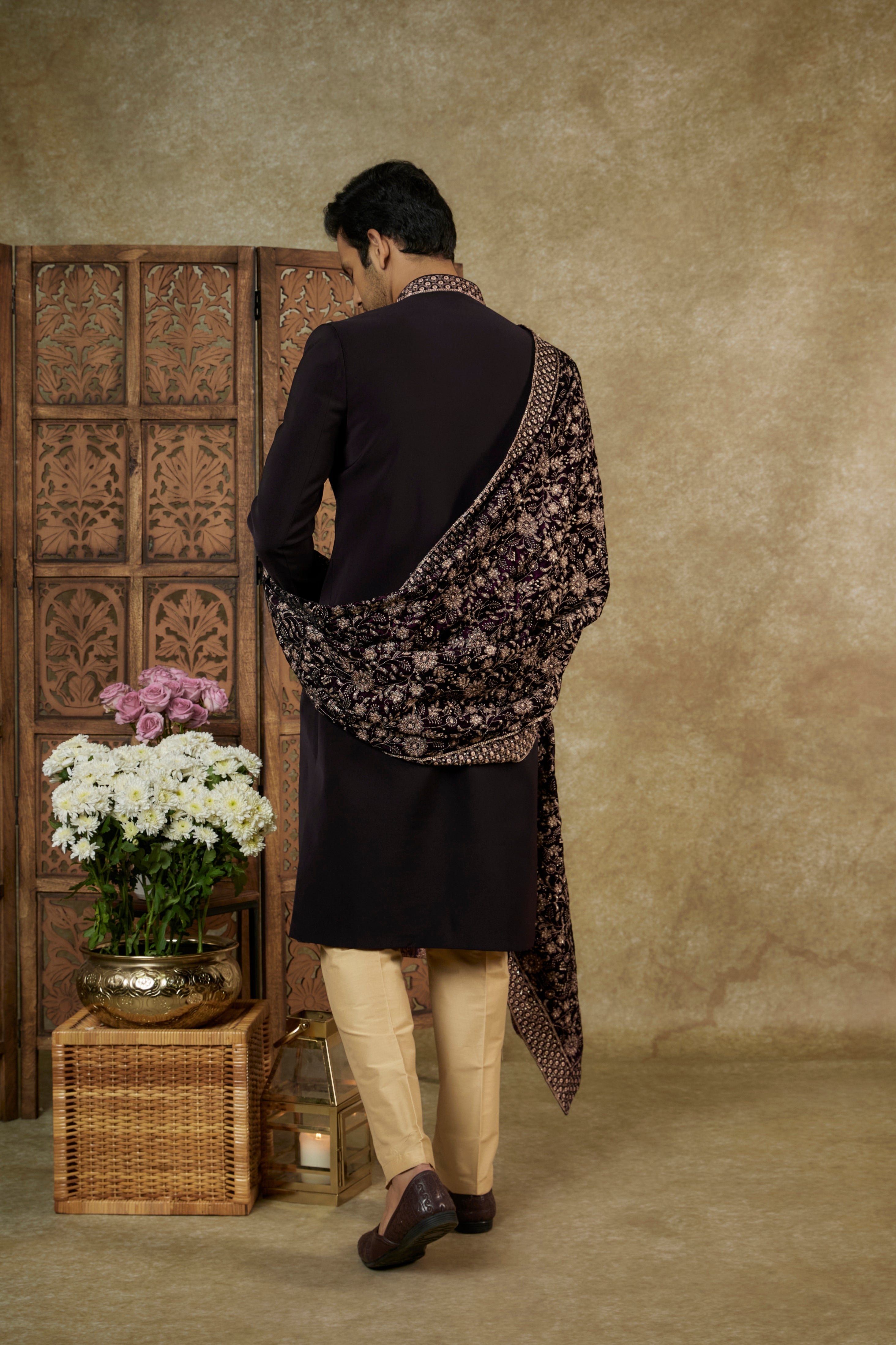 Lucknowi Velvet Sherwani Set